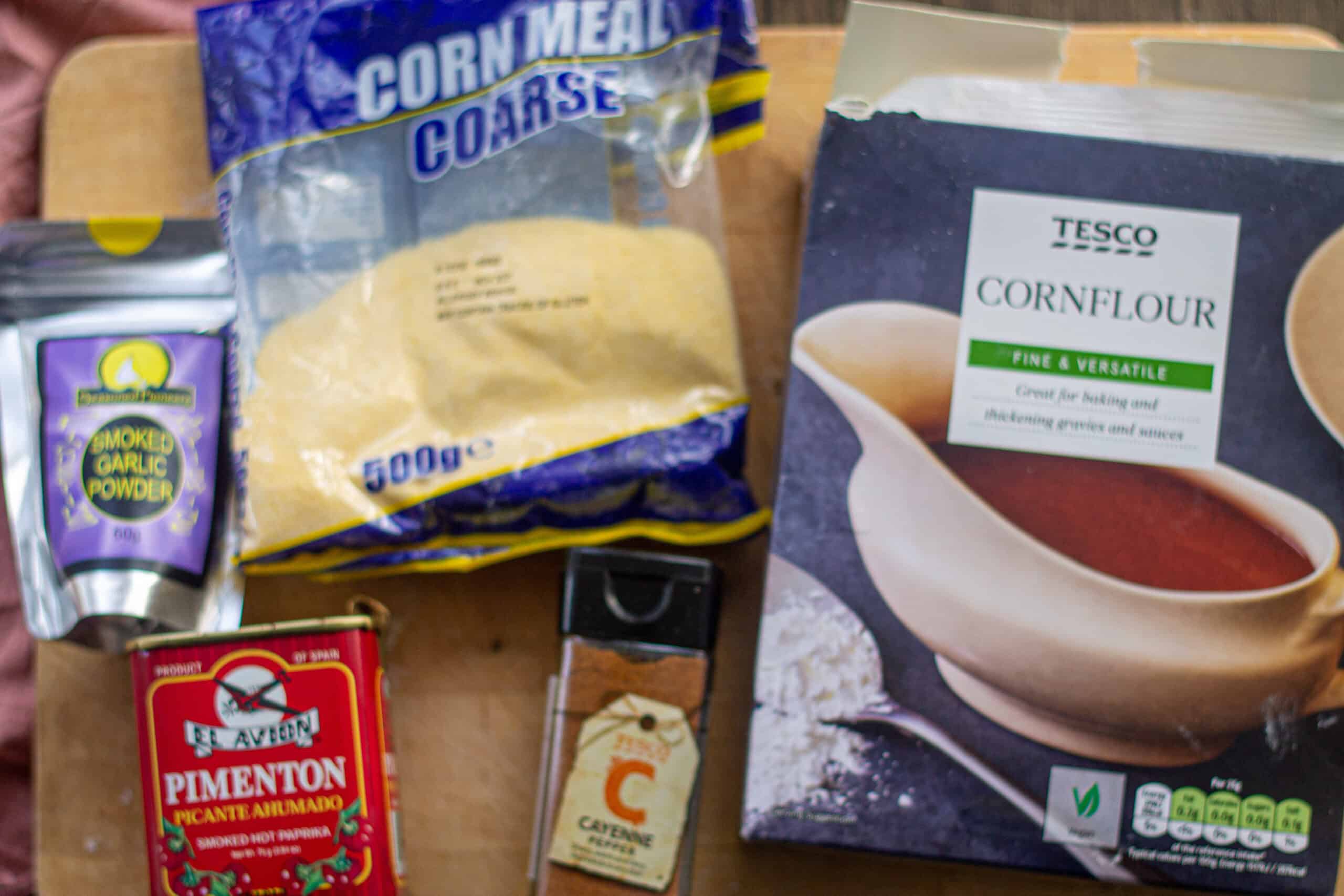 Ingredients for spicy cornmeal coating