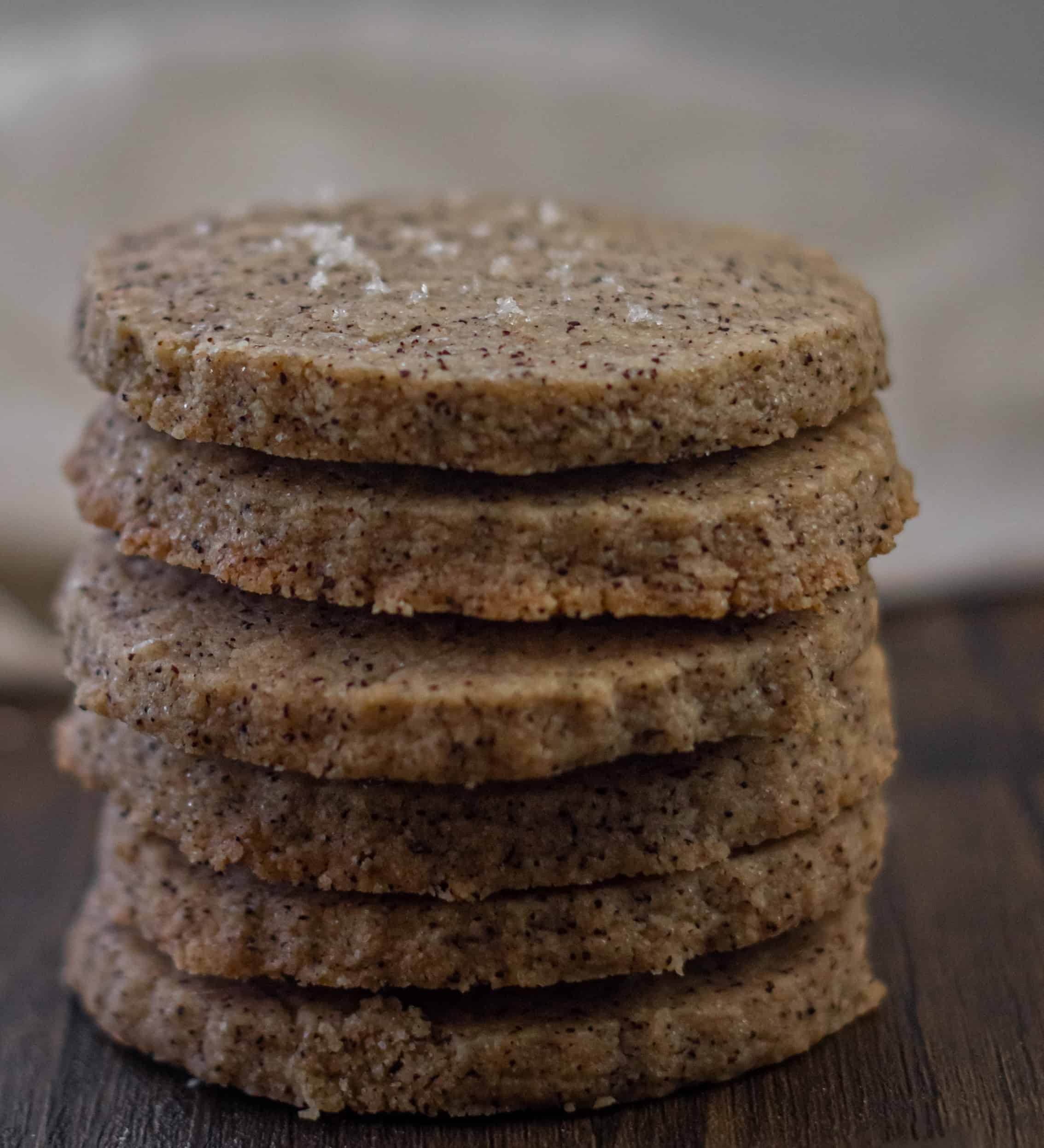 Stack of coffee shortbread cookies