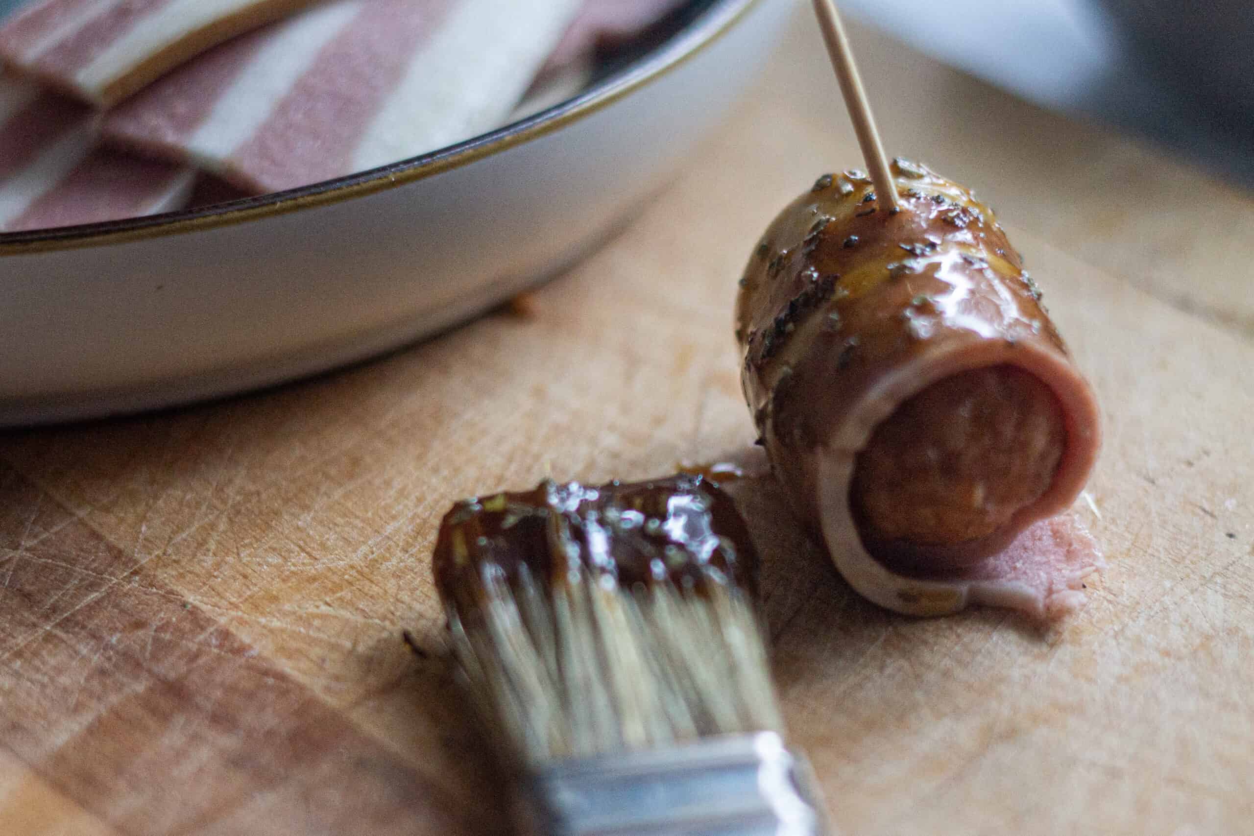 Coating pigs in blanket with glaze