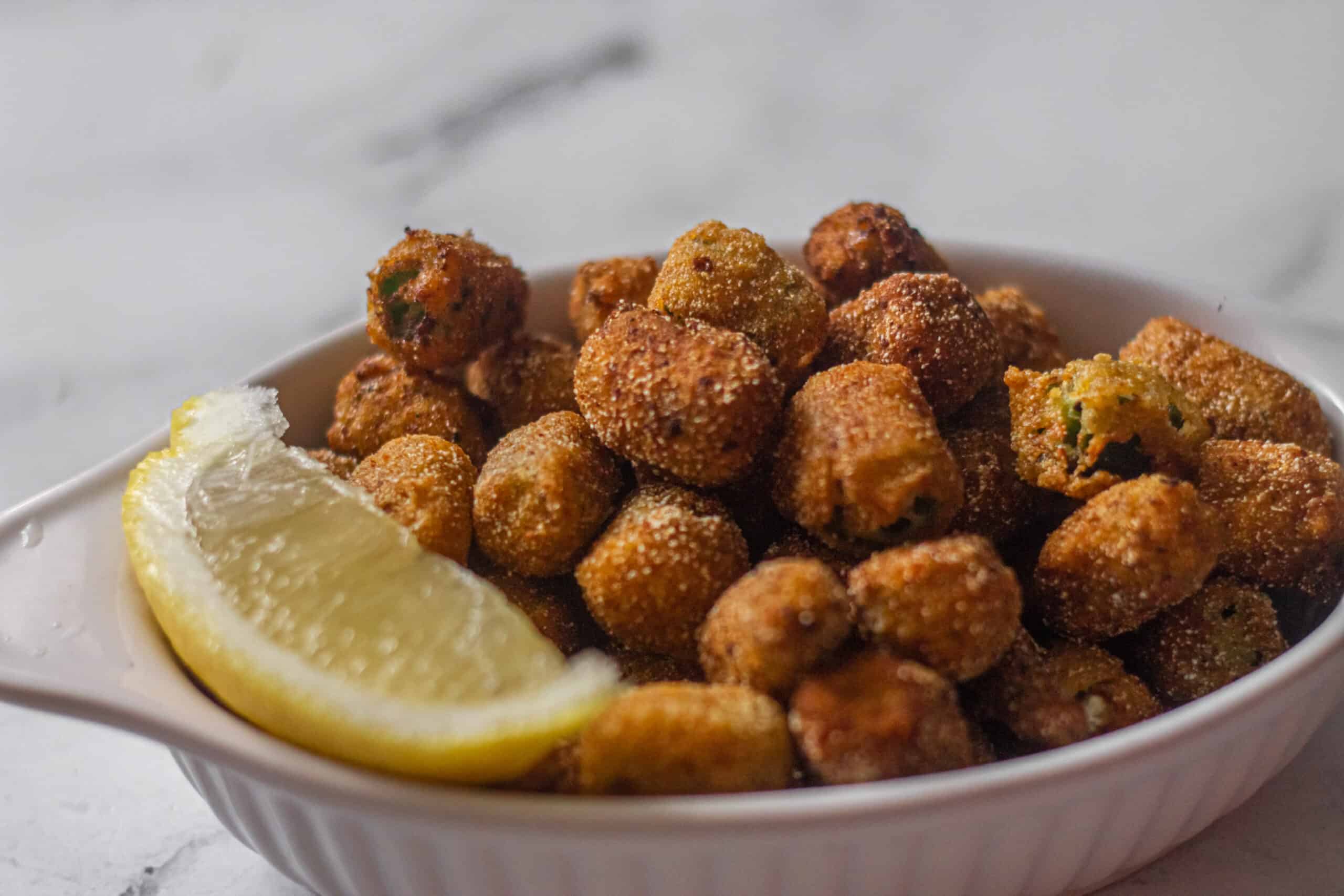 Cornmeal coated deep fried okra