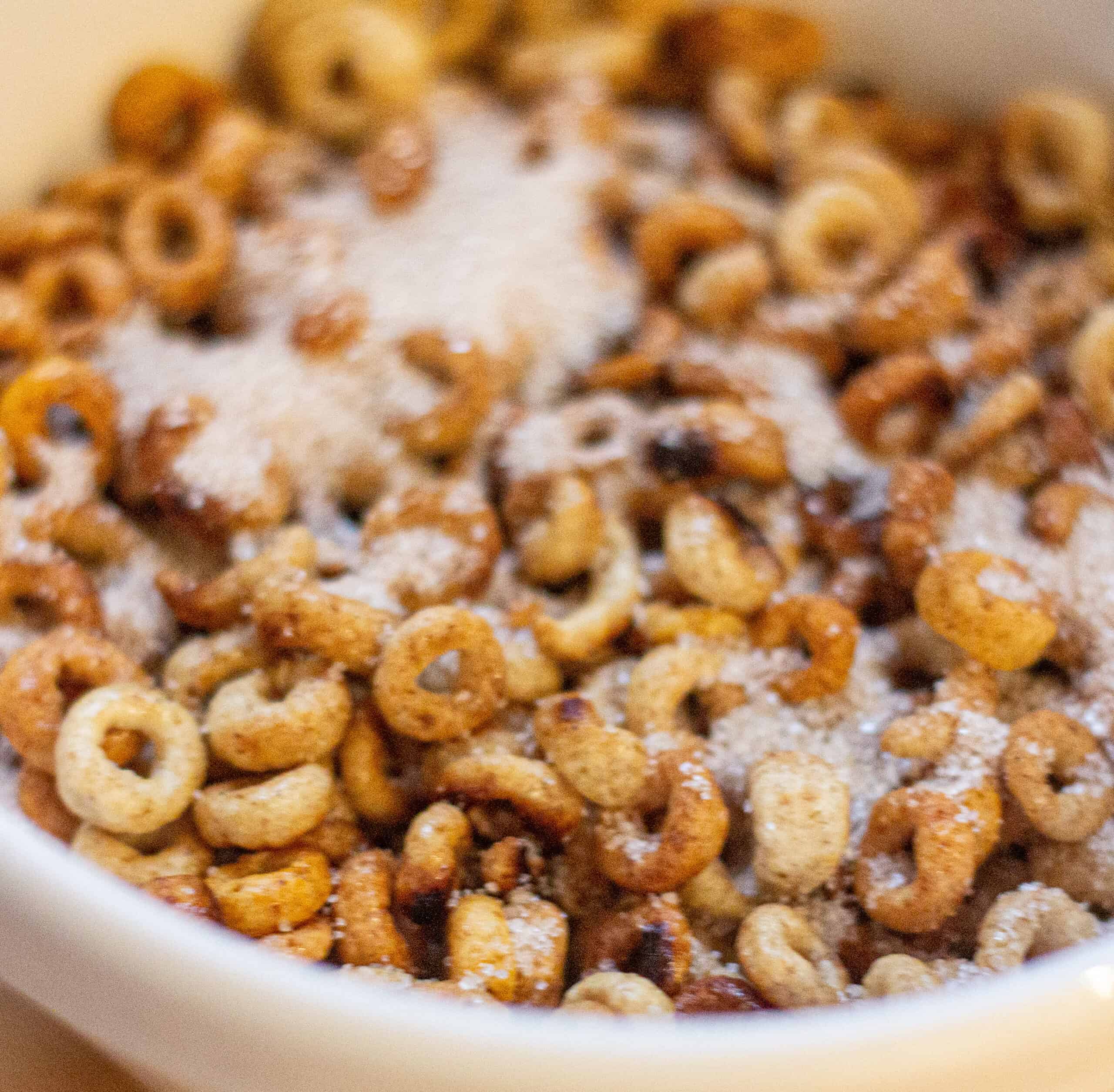 Toasted Cheerios coated in sugar and cinnamon