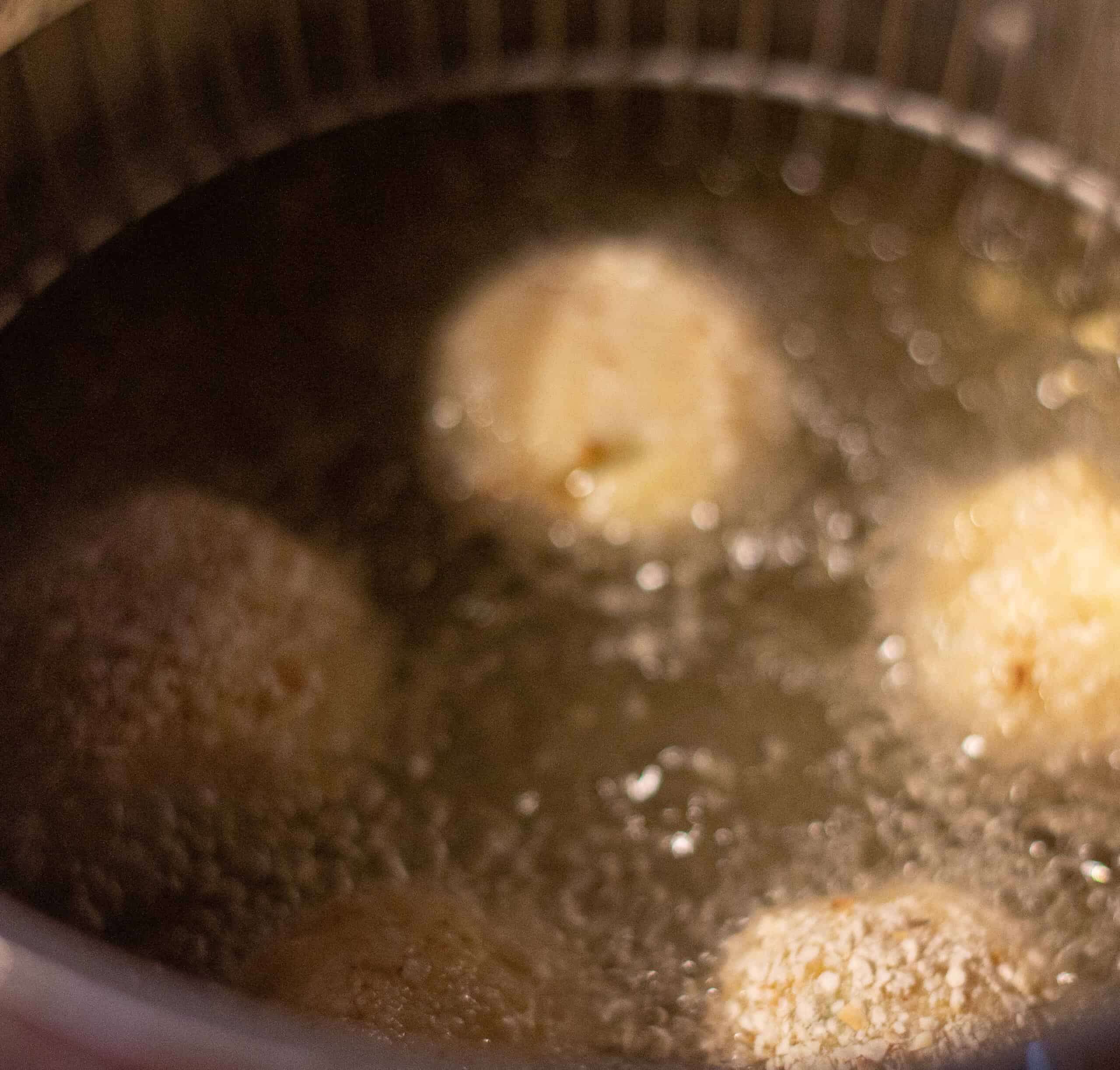 Deep frying parsnip balls