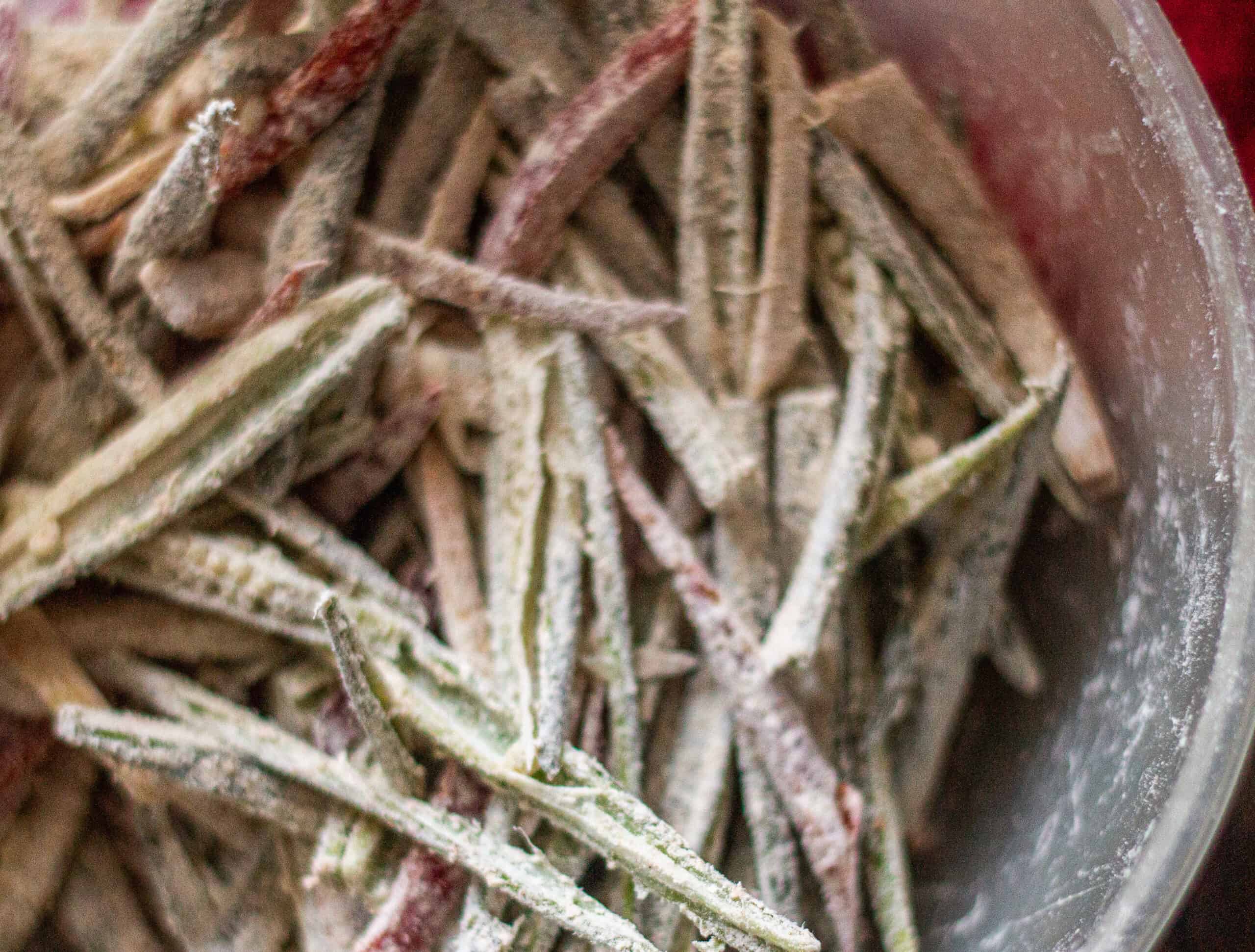 Sliced veg dredged in flour