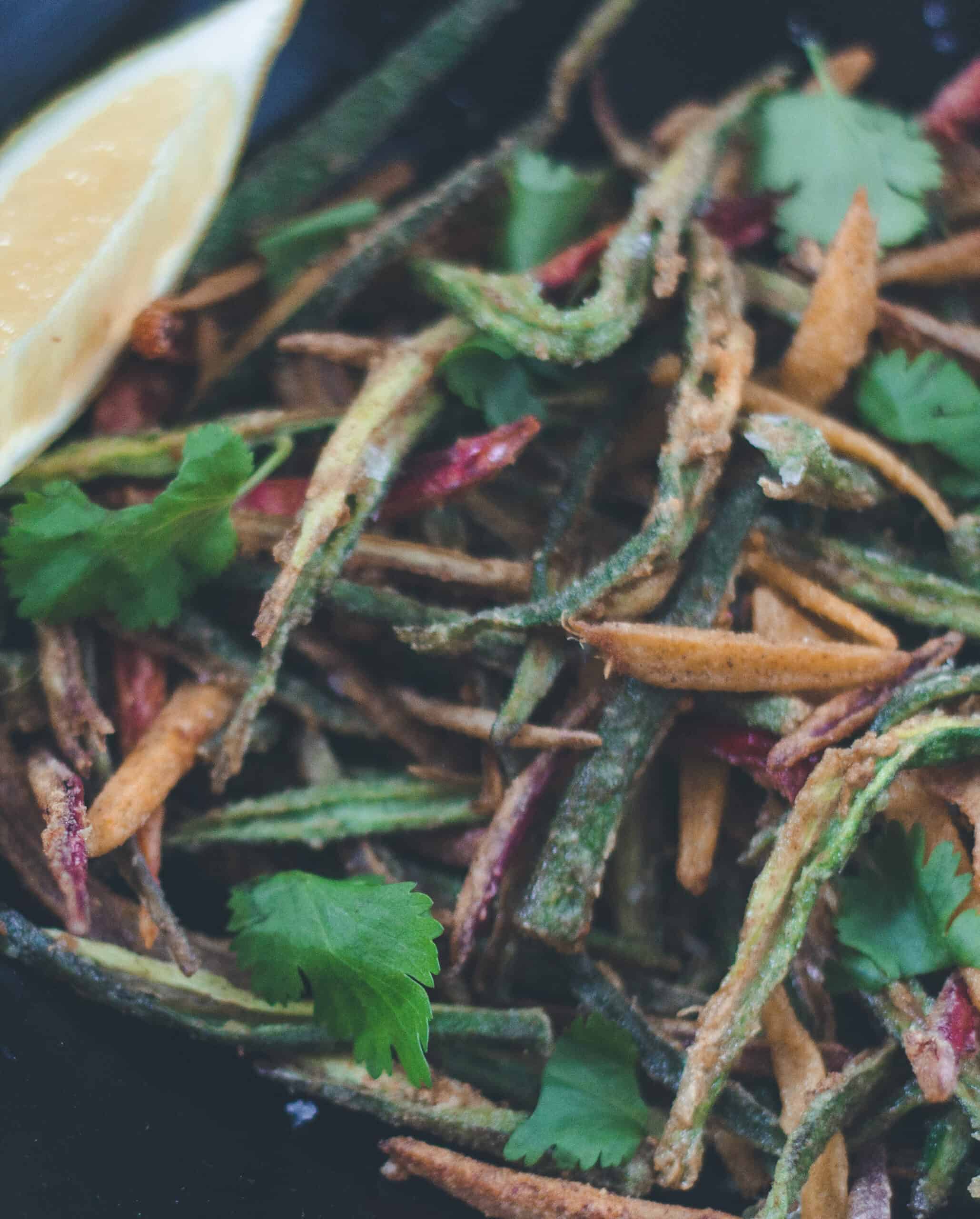 Drain the okra bhindi before serving