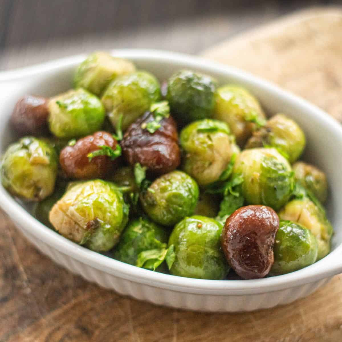 Vegan Braised Brussels Sprouts with Chestnuts