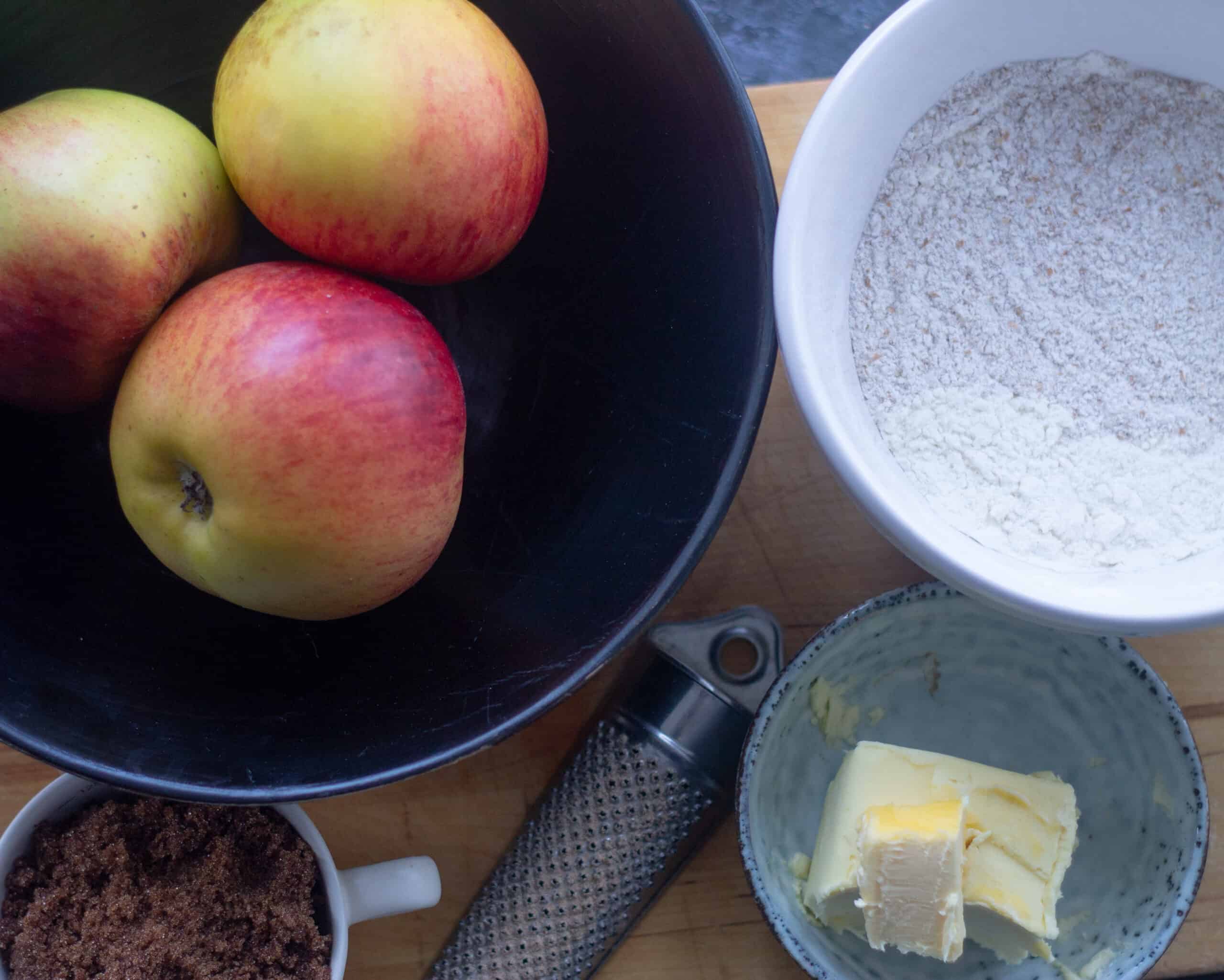 Ingredients for making apple crumble