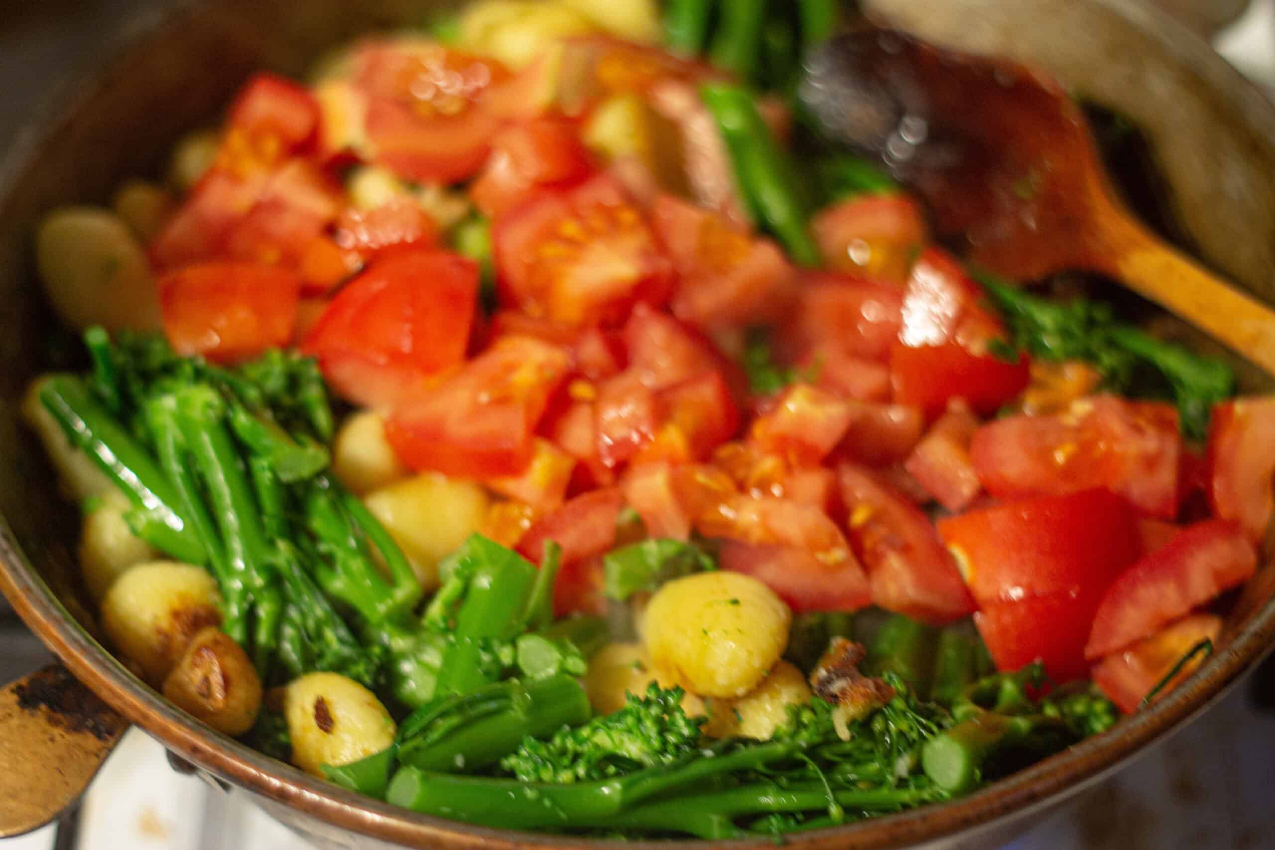 Adding gnocchi and veg 