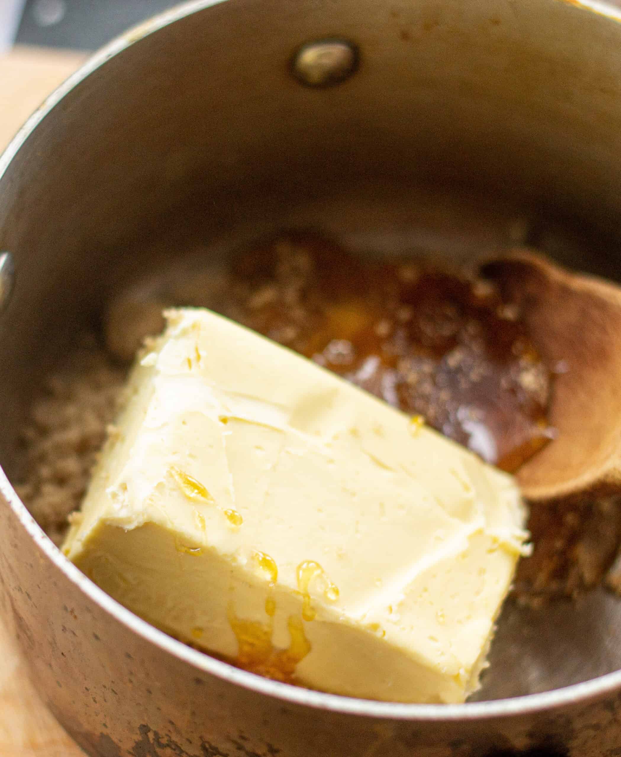 Melt butter and sugar for flapjacks