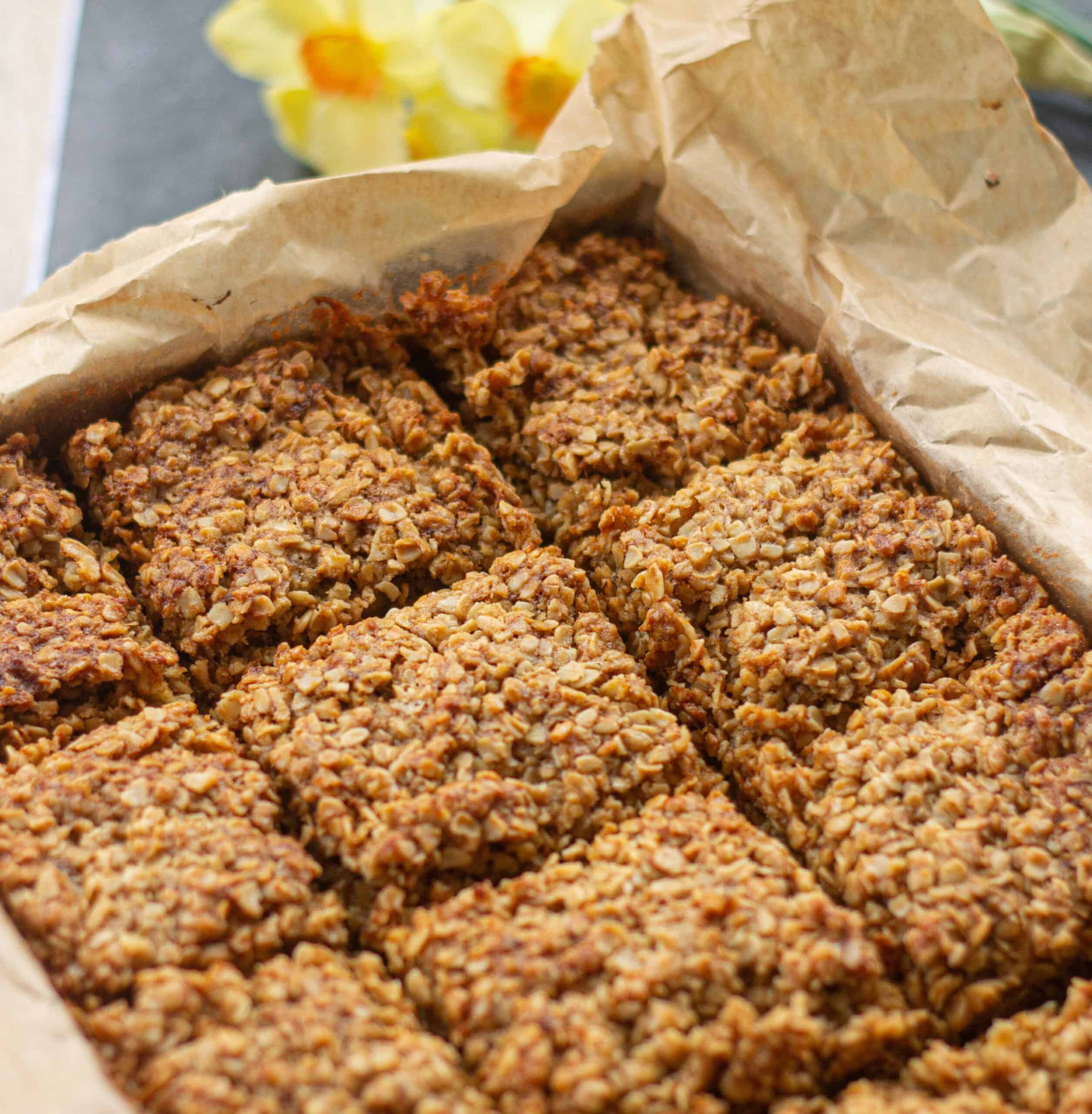 A tray of baked flapjacks