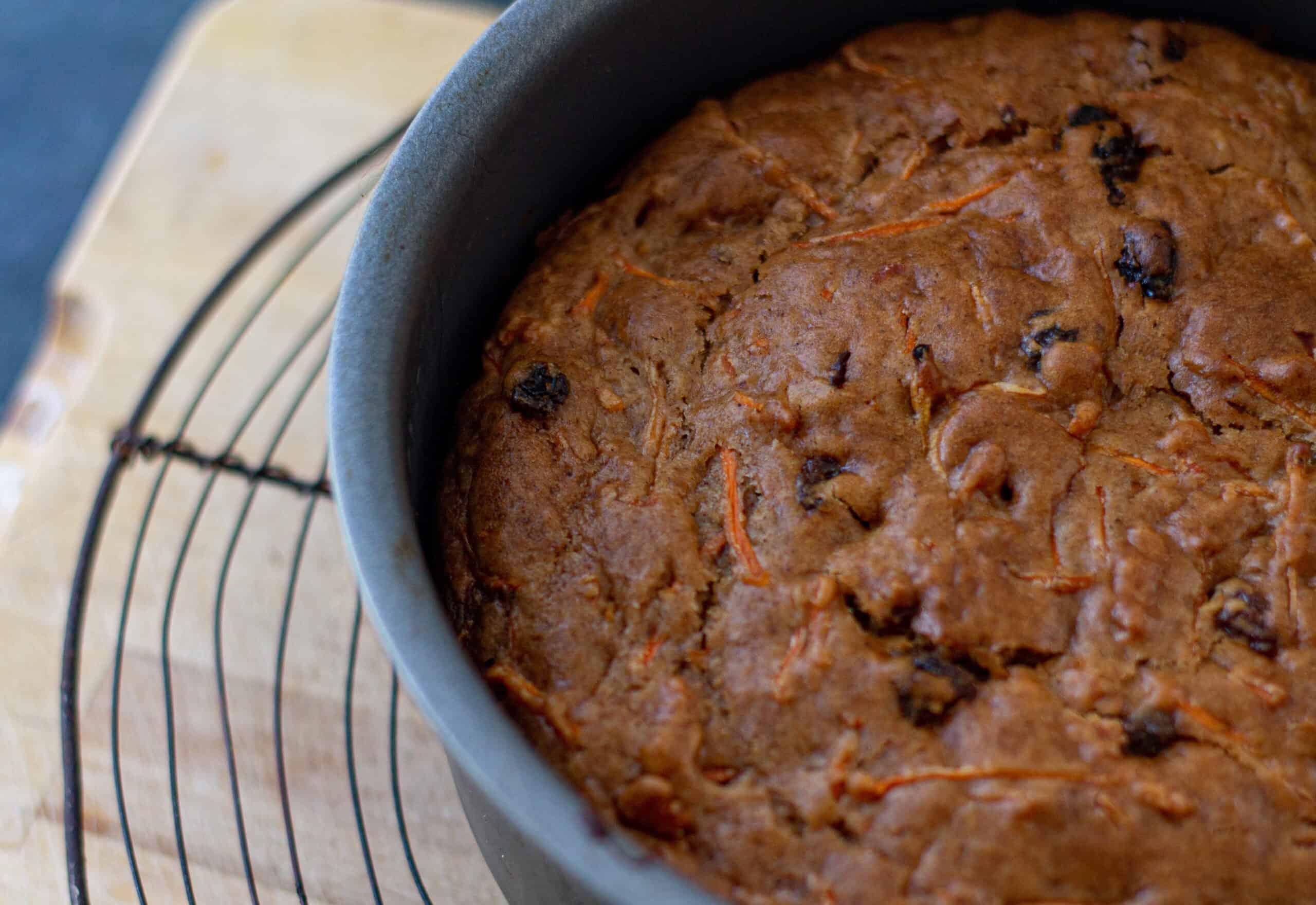 Baked carrot cake ready to be iced