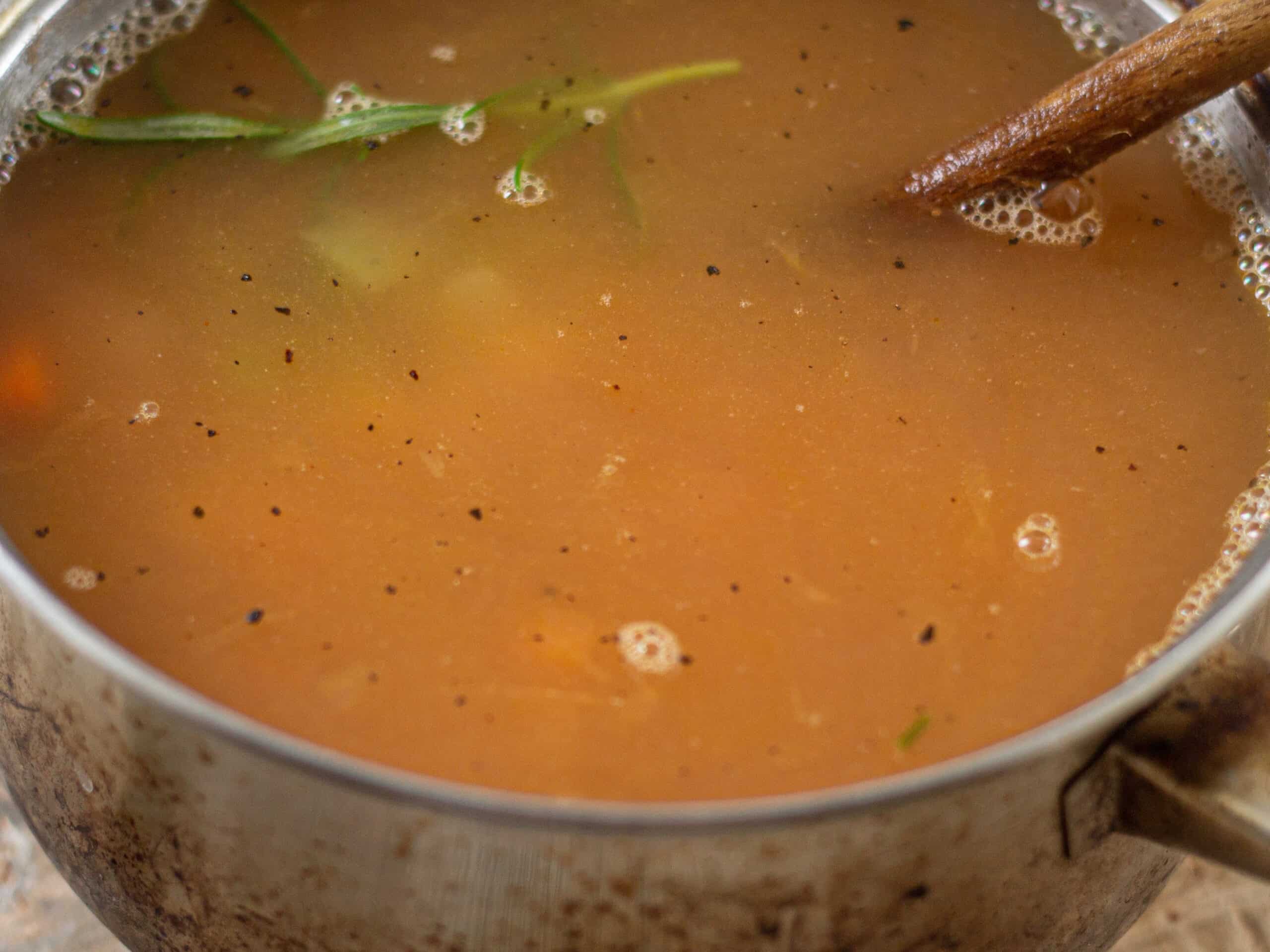 Adding stock to soup