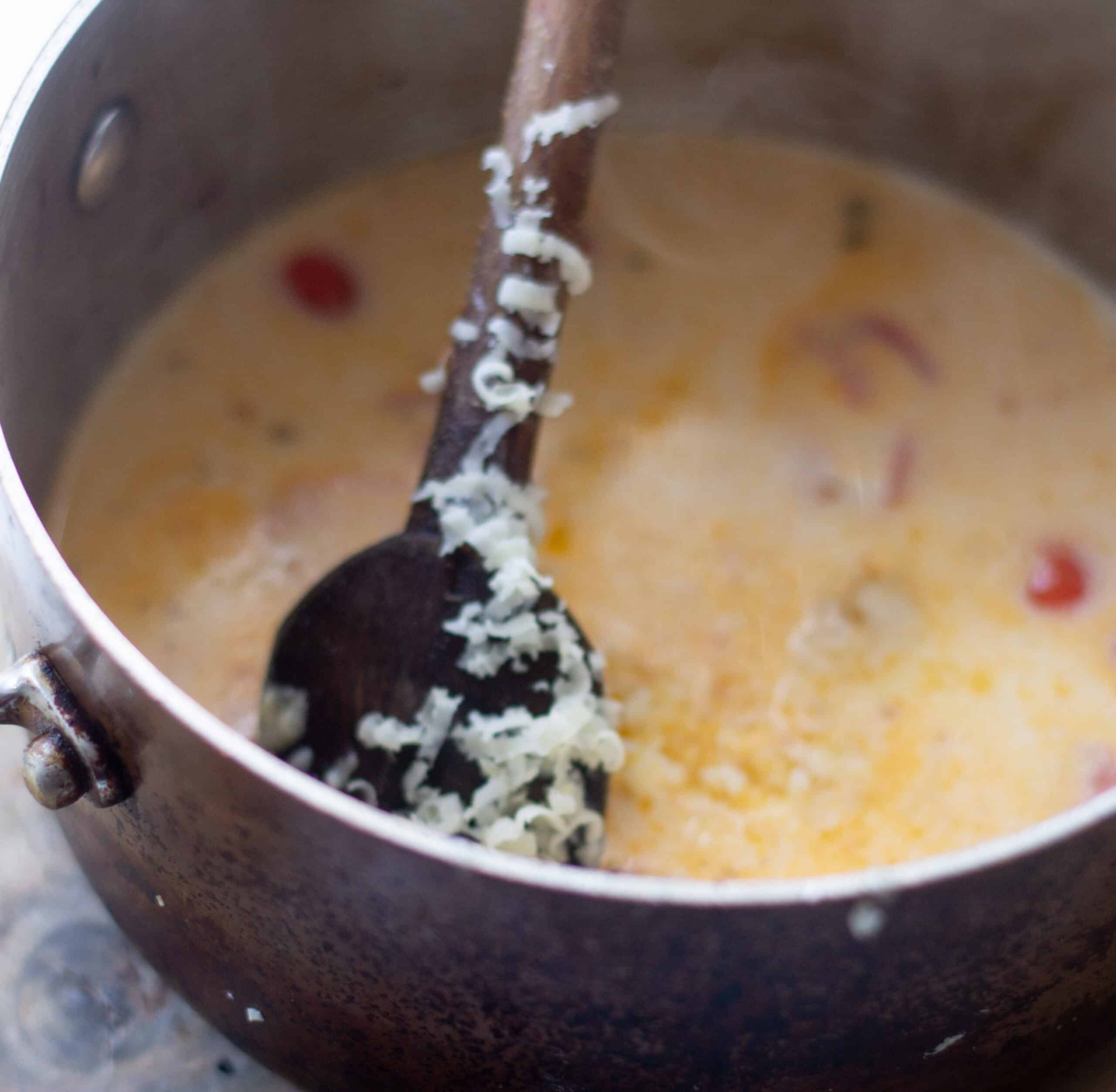 Adding vegan cheese to carbonara