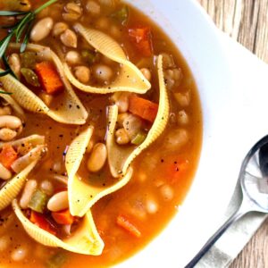 Pasta Soup in a white bowl