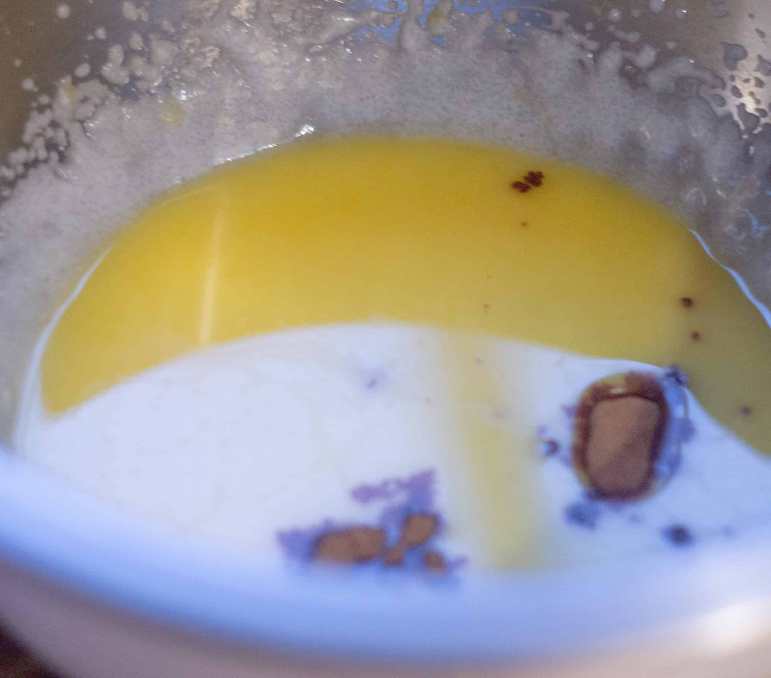 Adding melted butter to cookie mixture