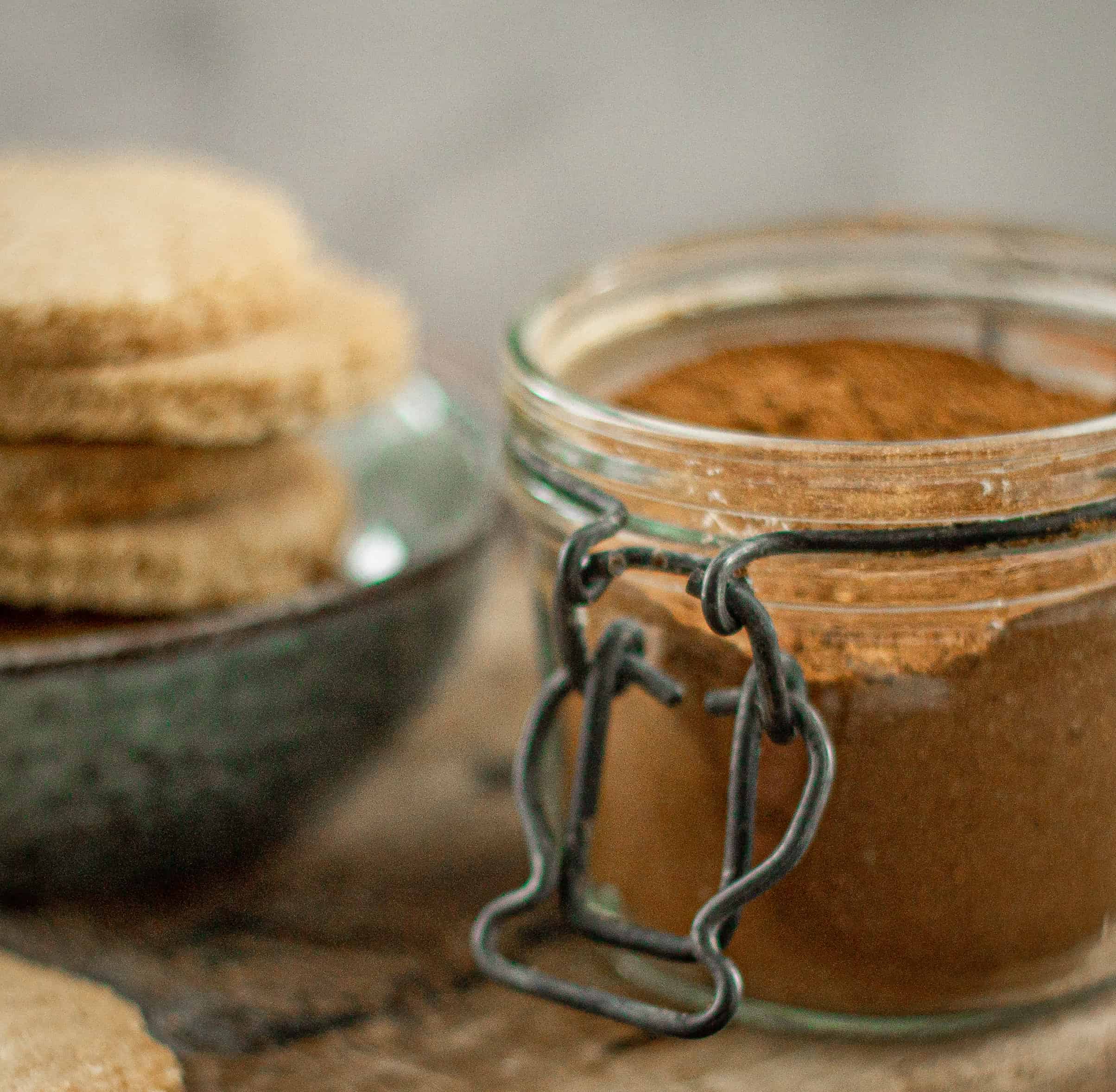 A jar of chai powder with shortbread