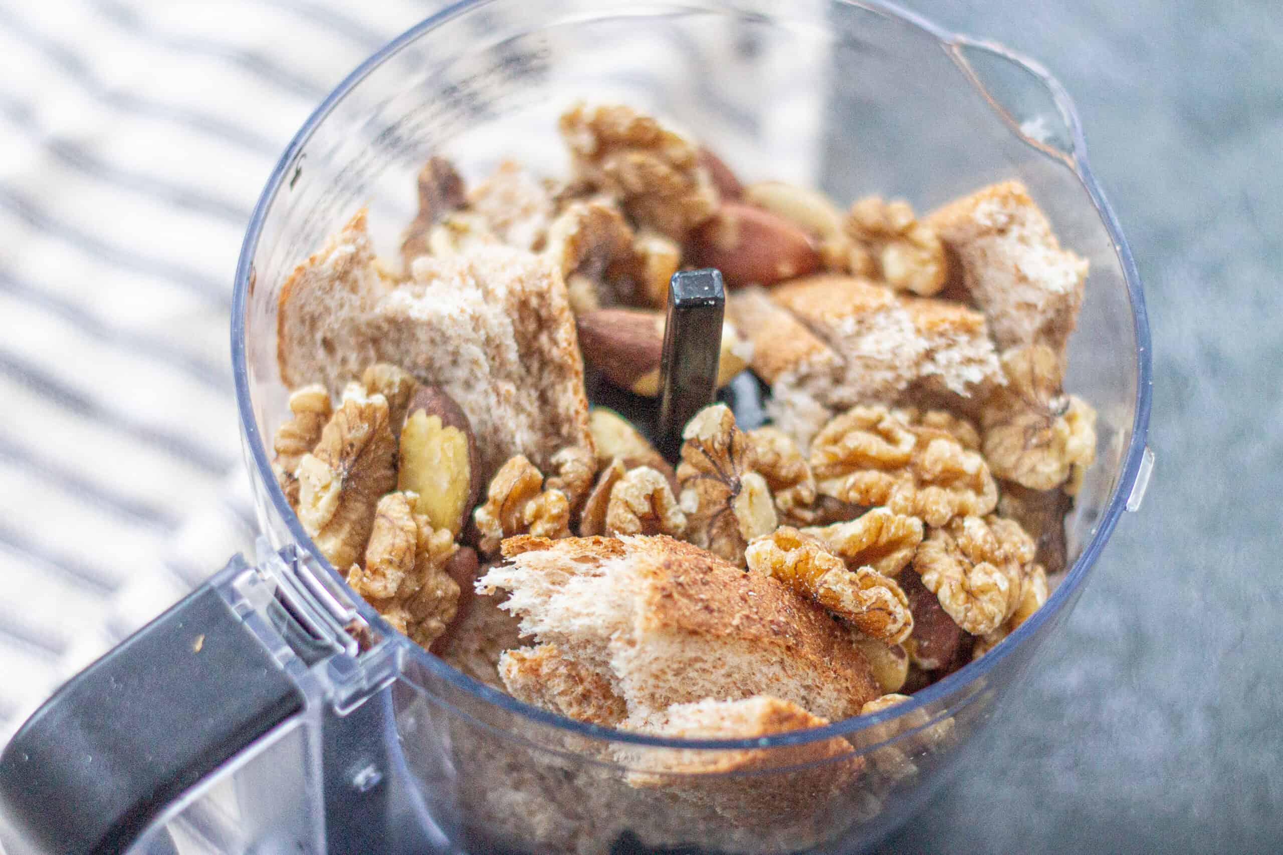 Blending up nuts and bread