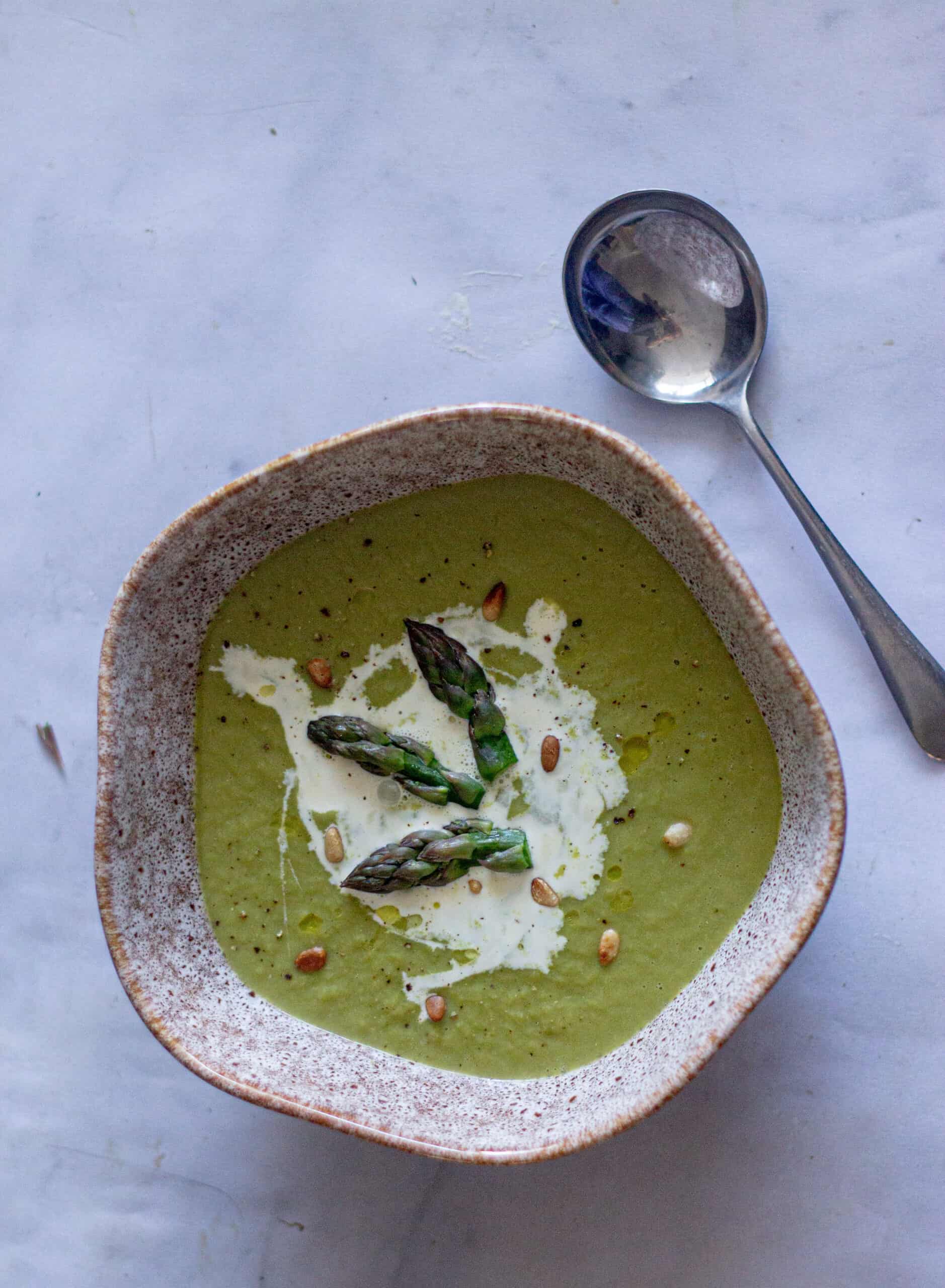 Overhead shot of Asparagus soup