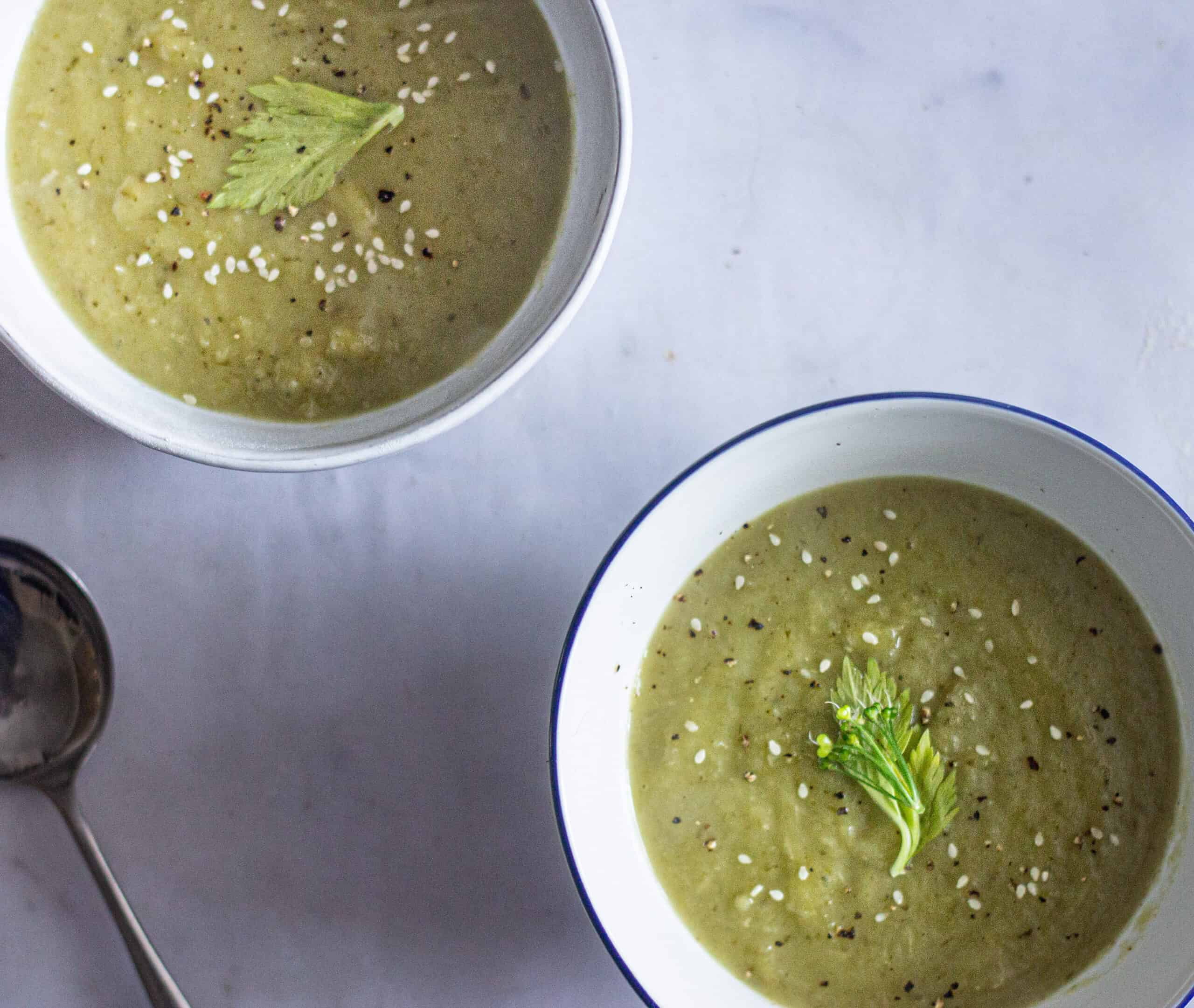 Two bowls of celery soup