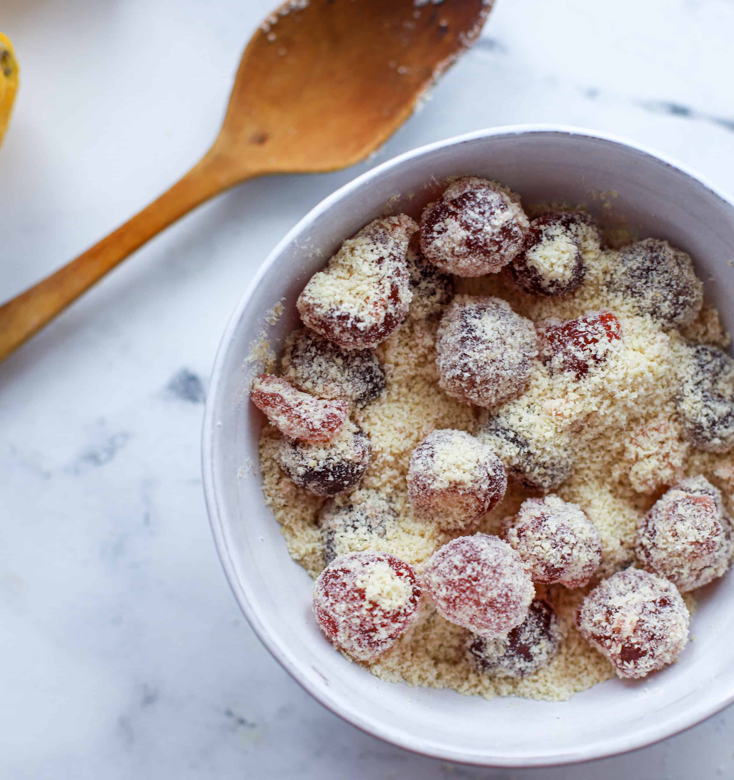 Cherries coated in flour