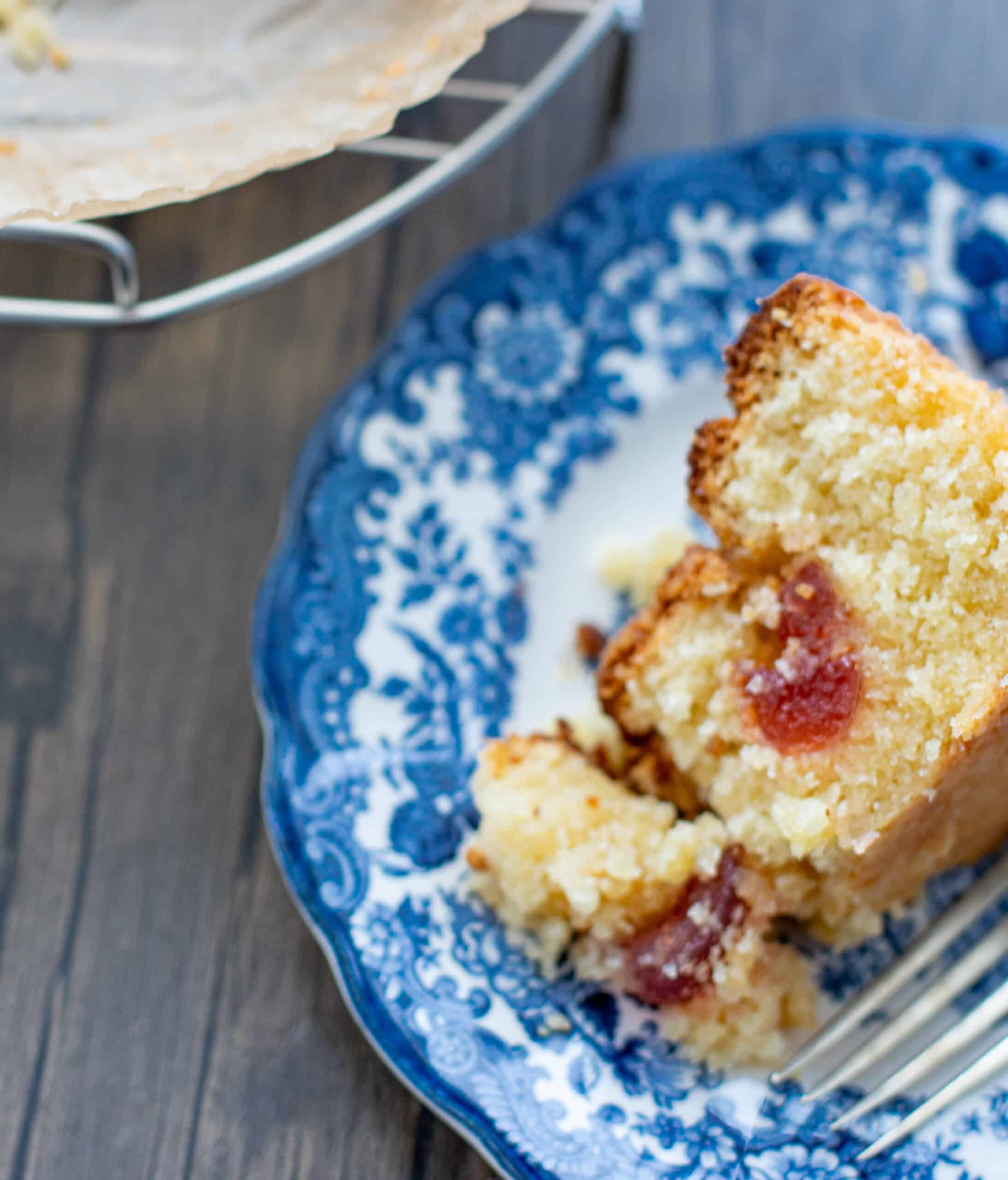 A slice of vegan cherry cake