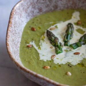 Vegan Asparagus Soup in a bowl