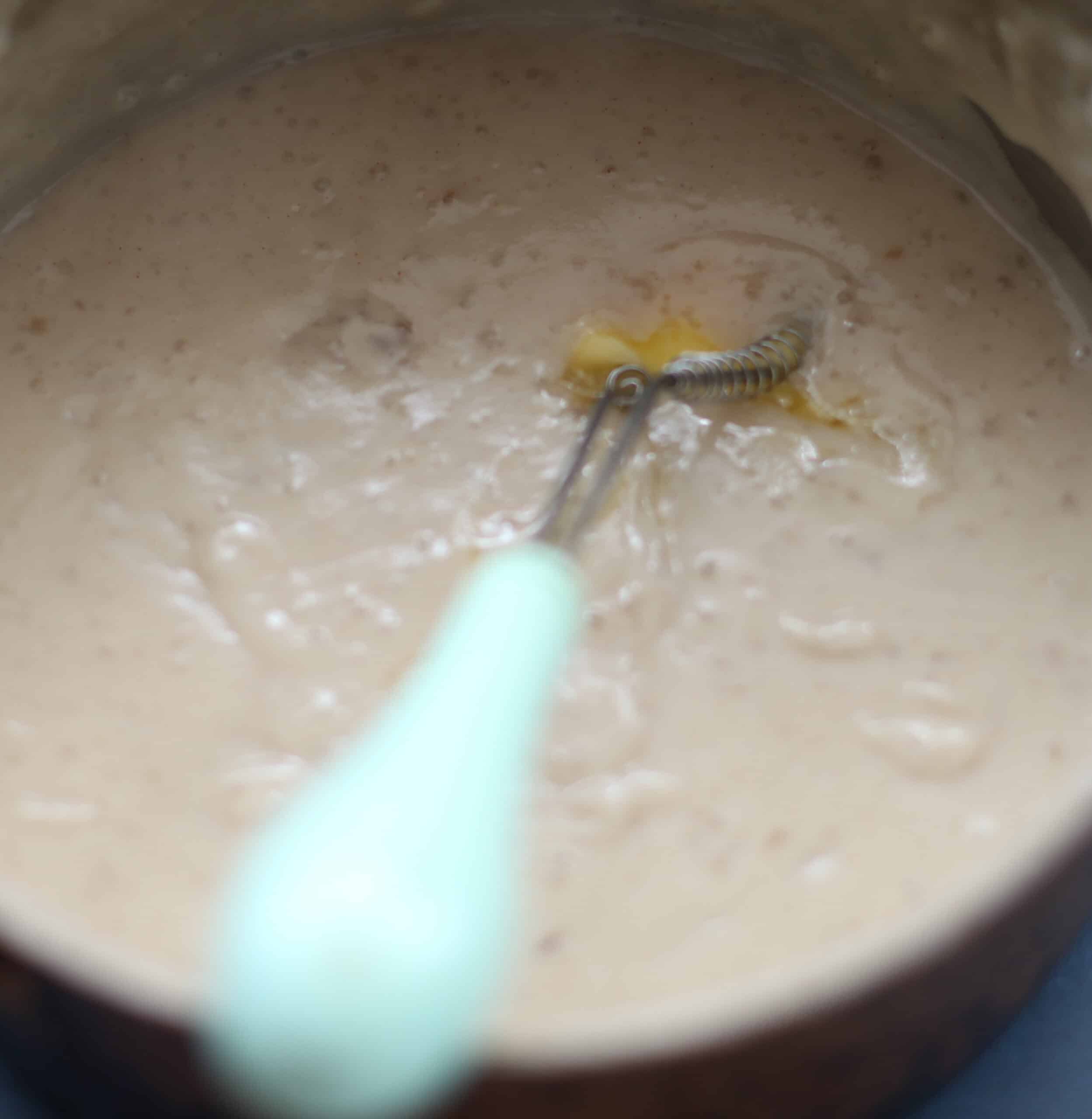 Beating butter into tapioca pudding