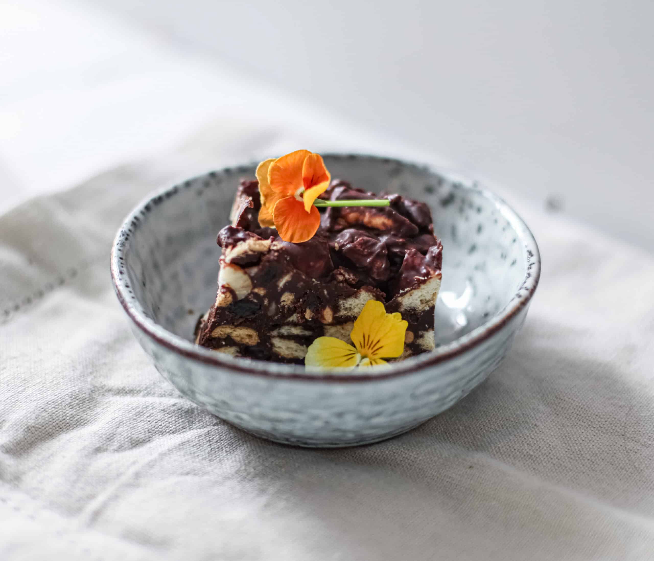 A slice of tiffin in a bowl