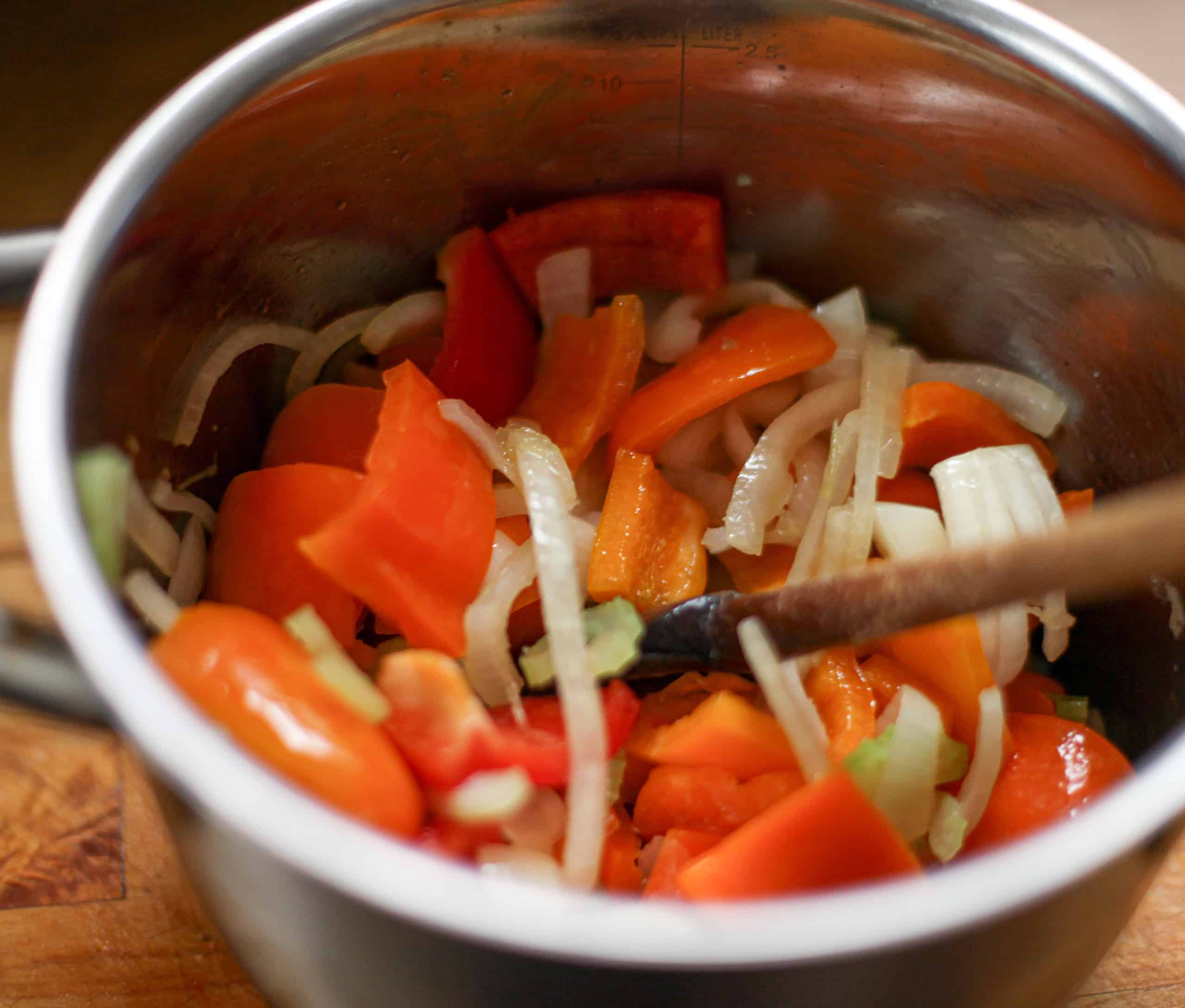 Sauteeing onions and peppers for goulash