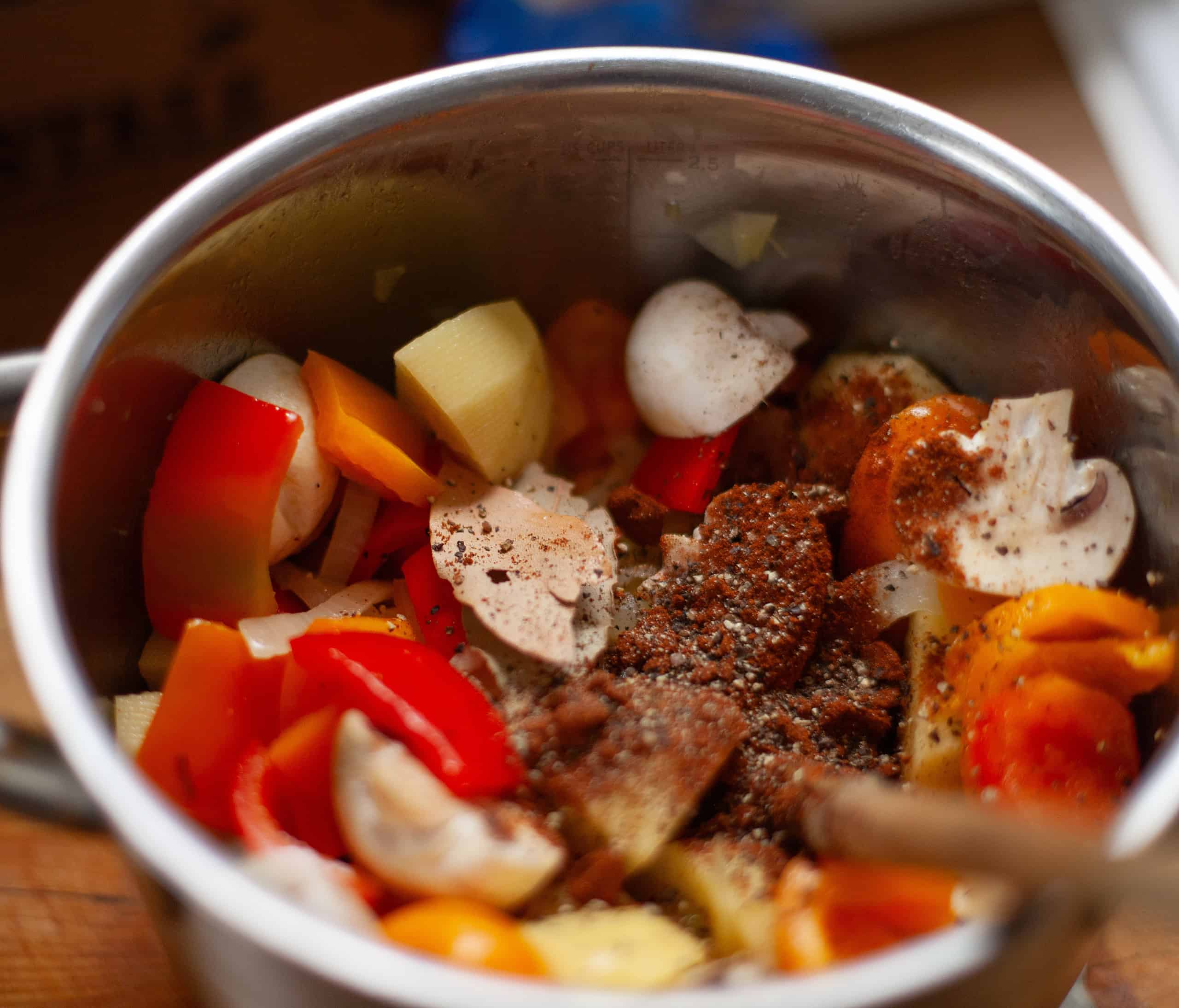 Adding potatoes to goulash