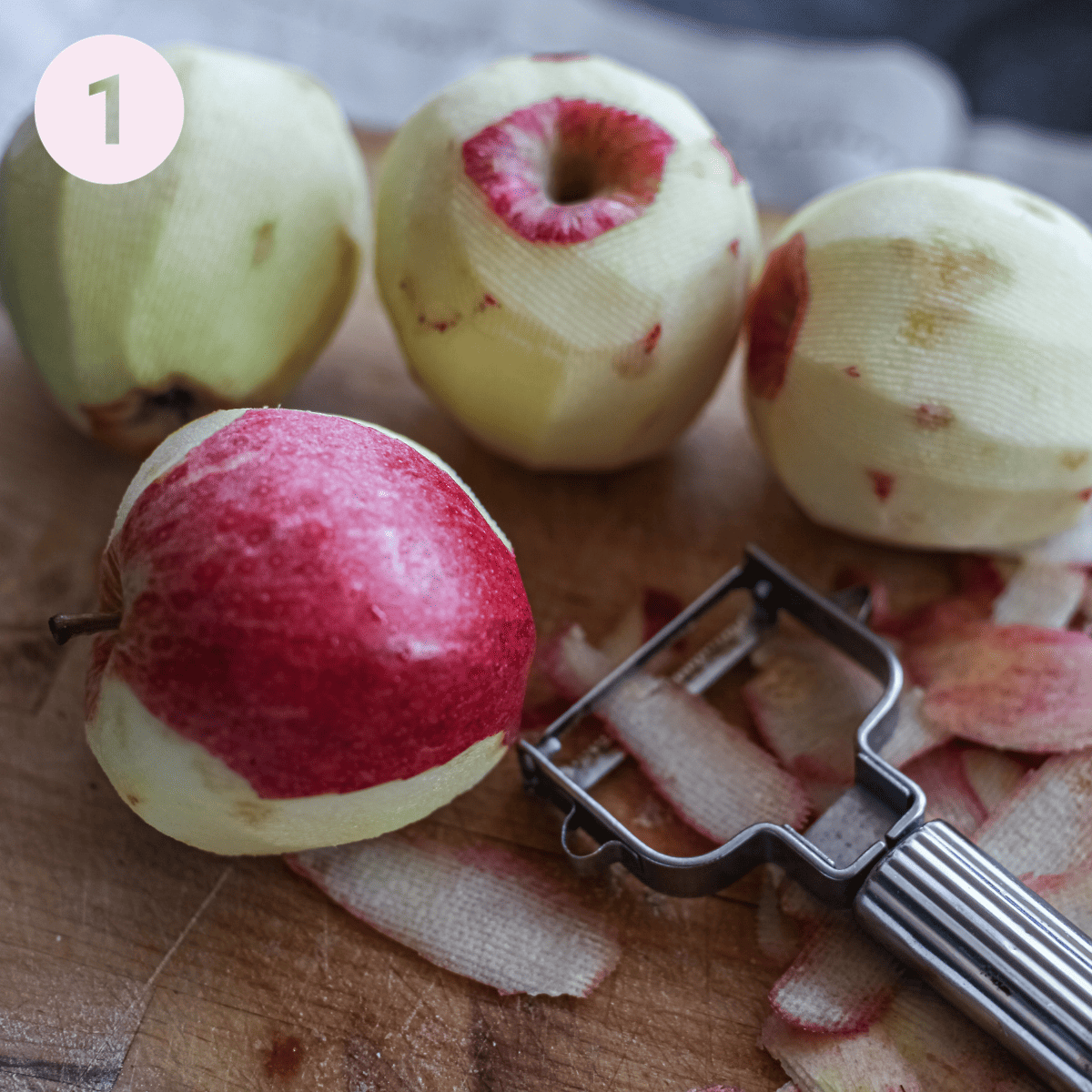 Apples being peeled.