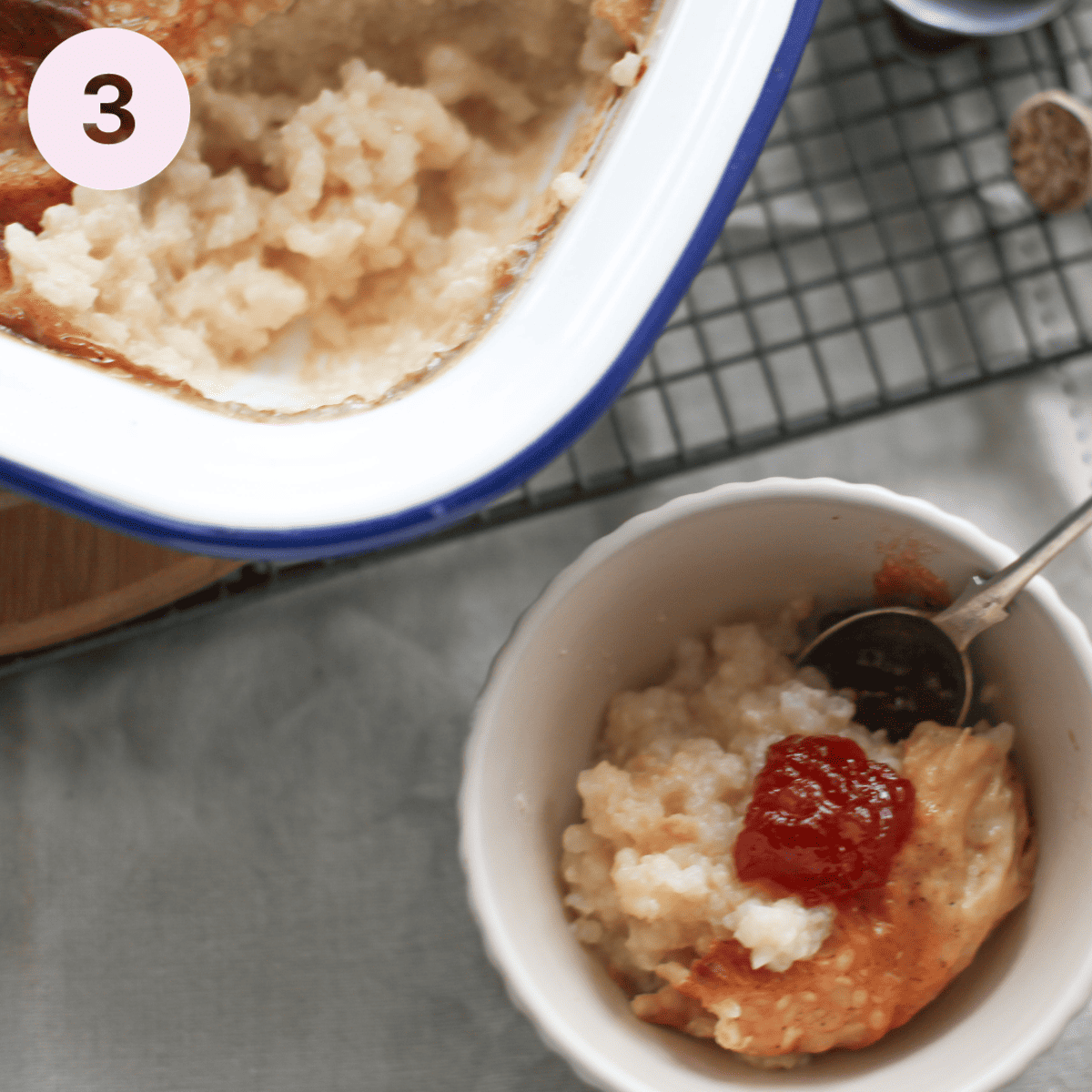 Rice pudding with jam.