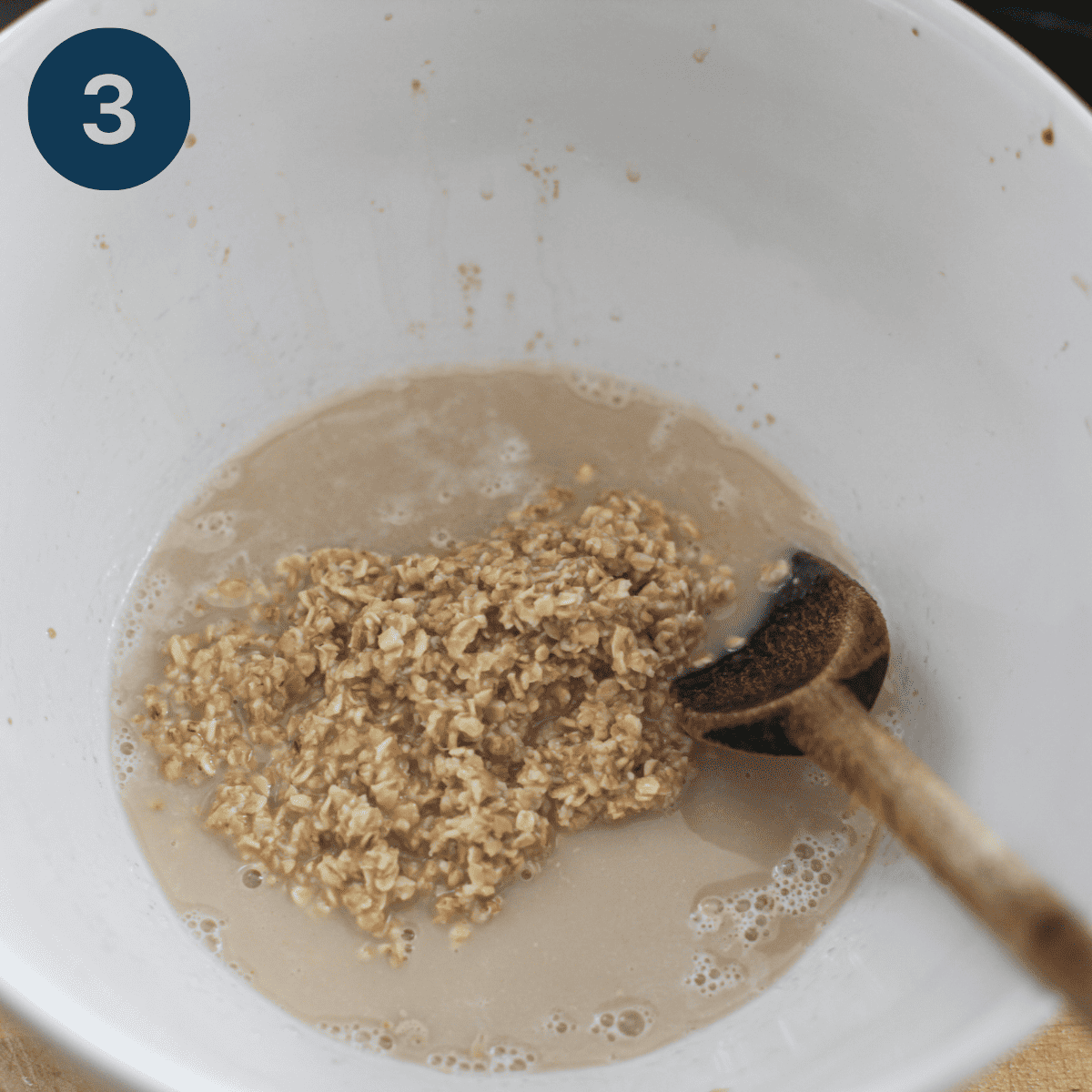 Adding the yeast to the oatmeal.