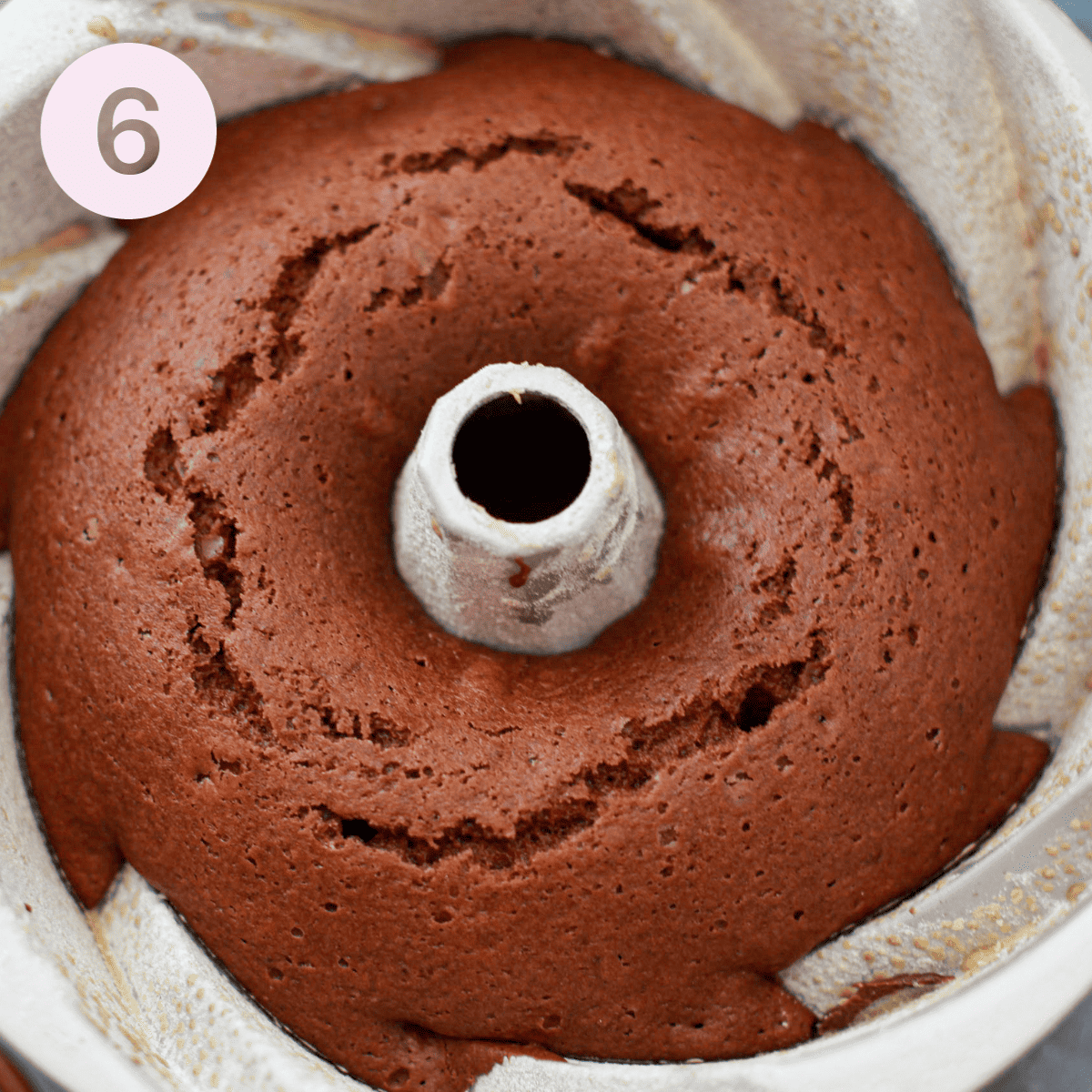 Baked bundt cake in the tin.