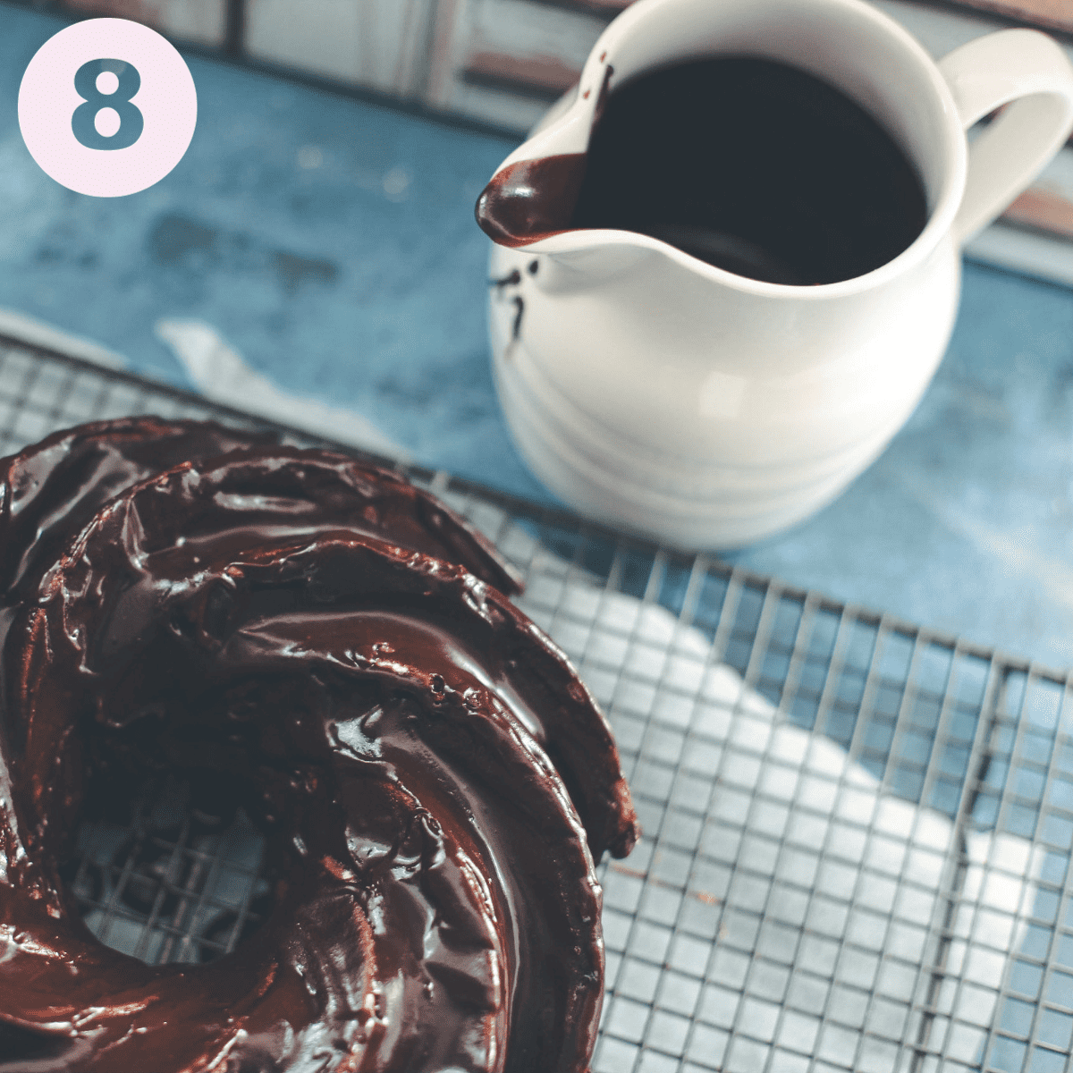 Glazing a cooled bundt cake.