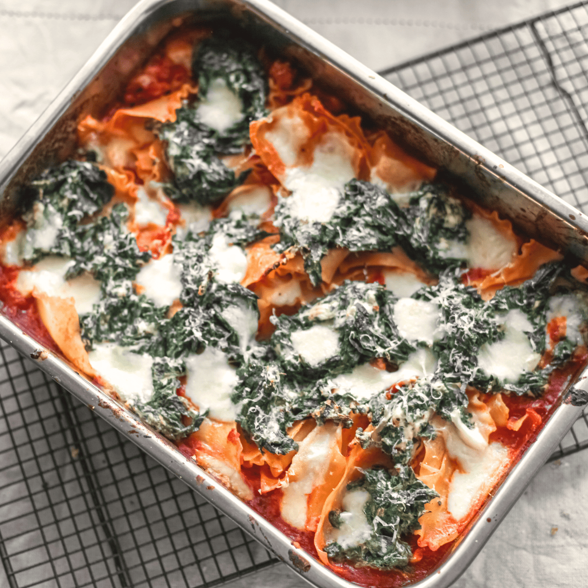 SHeet Pan lasagne from overhead.