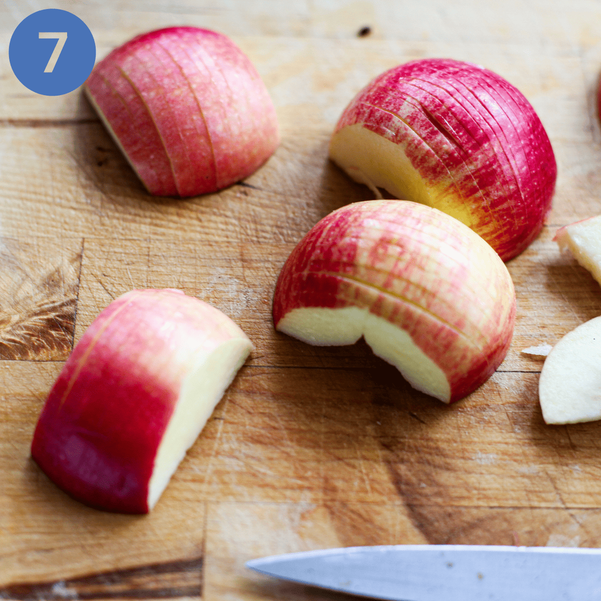 Slicing apples for apple cake.
