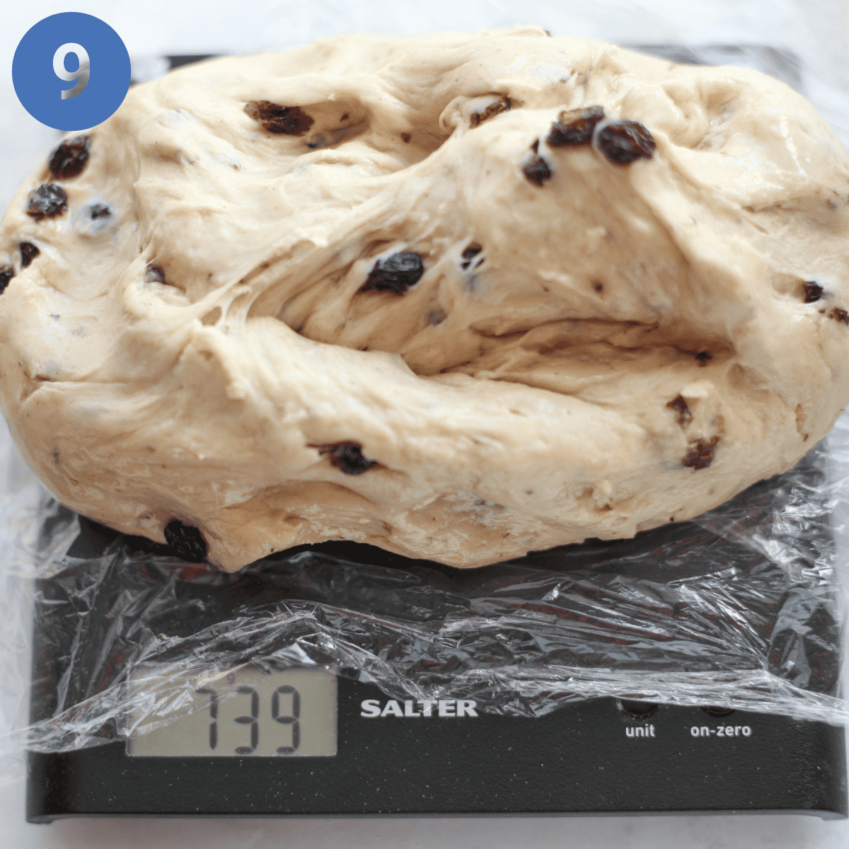 Weighing dough.