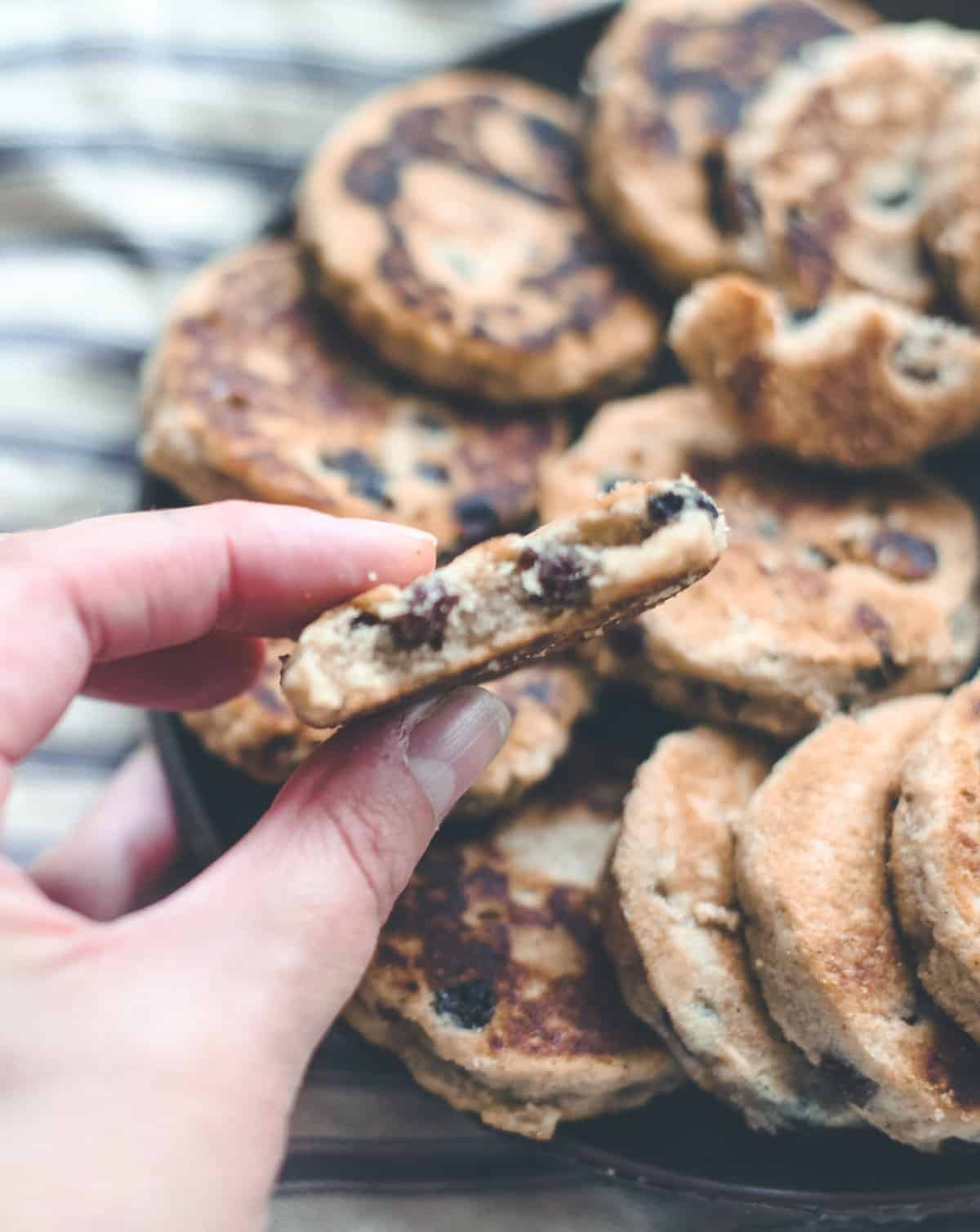 A close up of the inside of an oat cake.