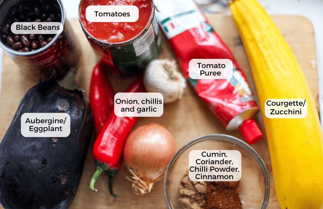 Ingredients for eggplant chili.