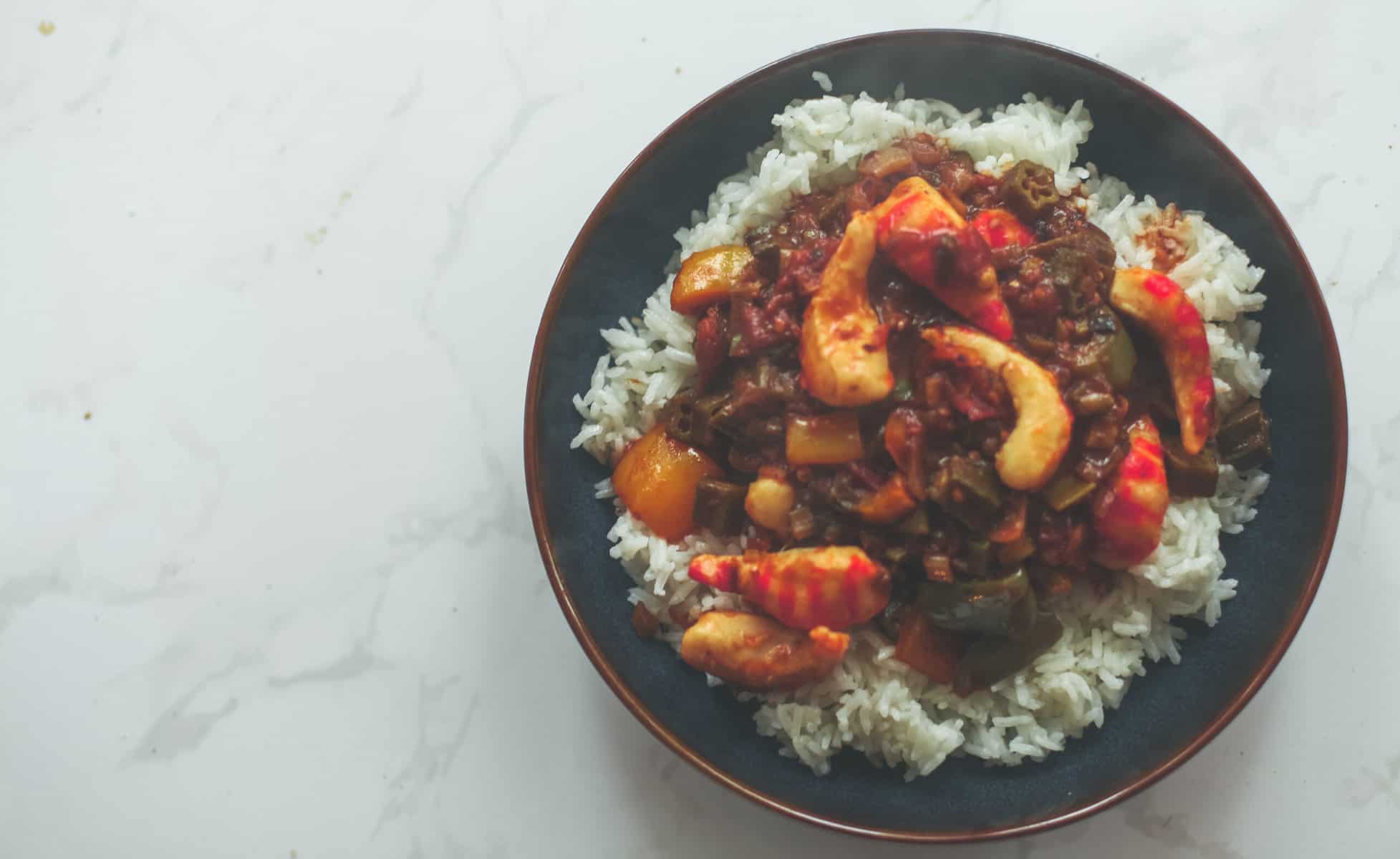 Vegan Creole served over rice.