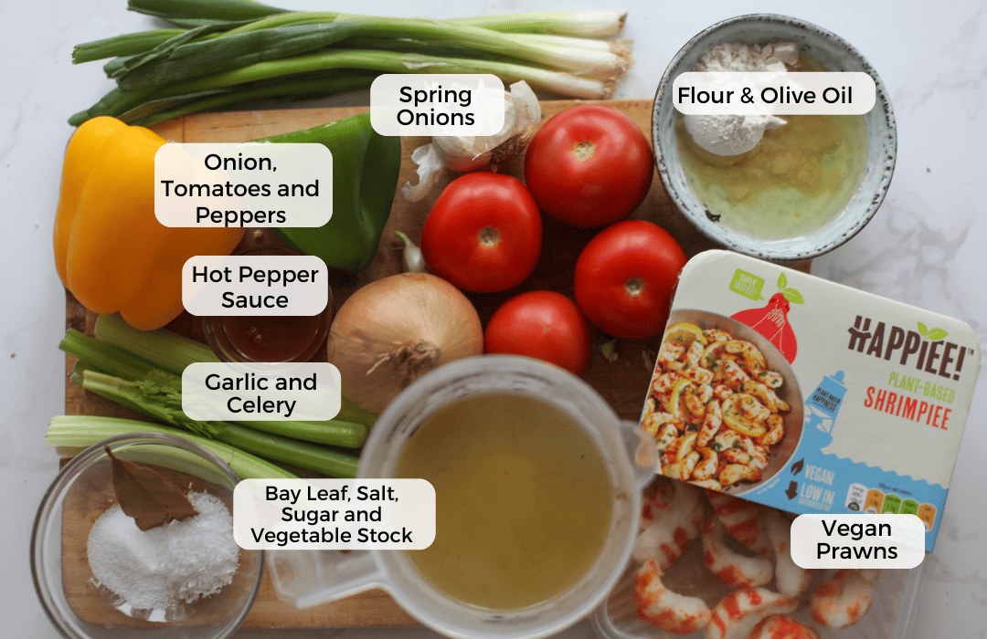 Ingredients for vegan prawn creole.