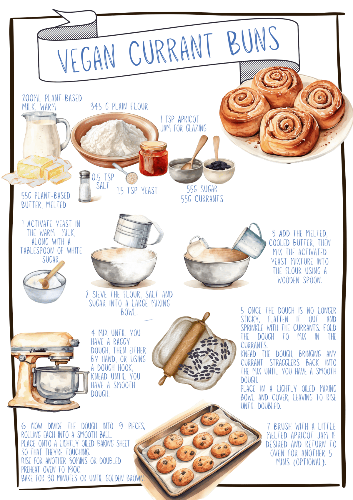 Recipe card for Currant Buns.